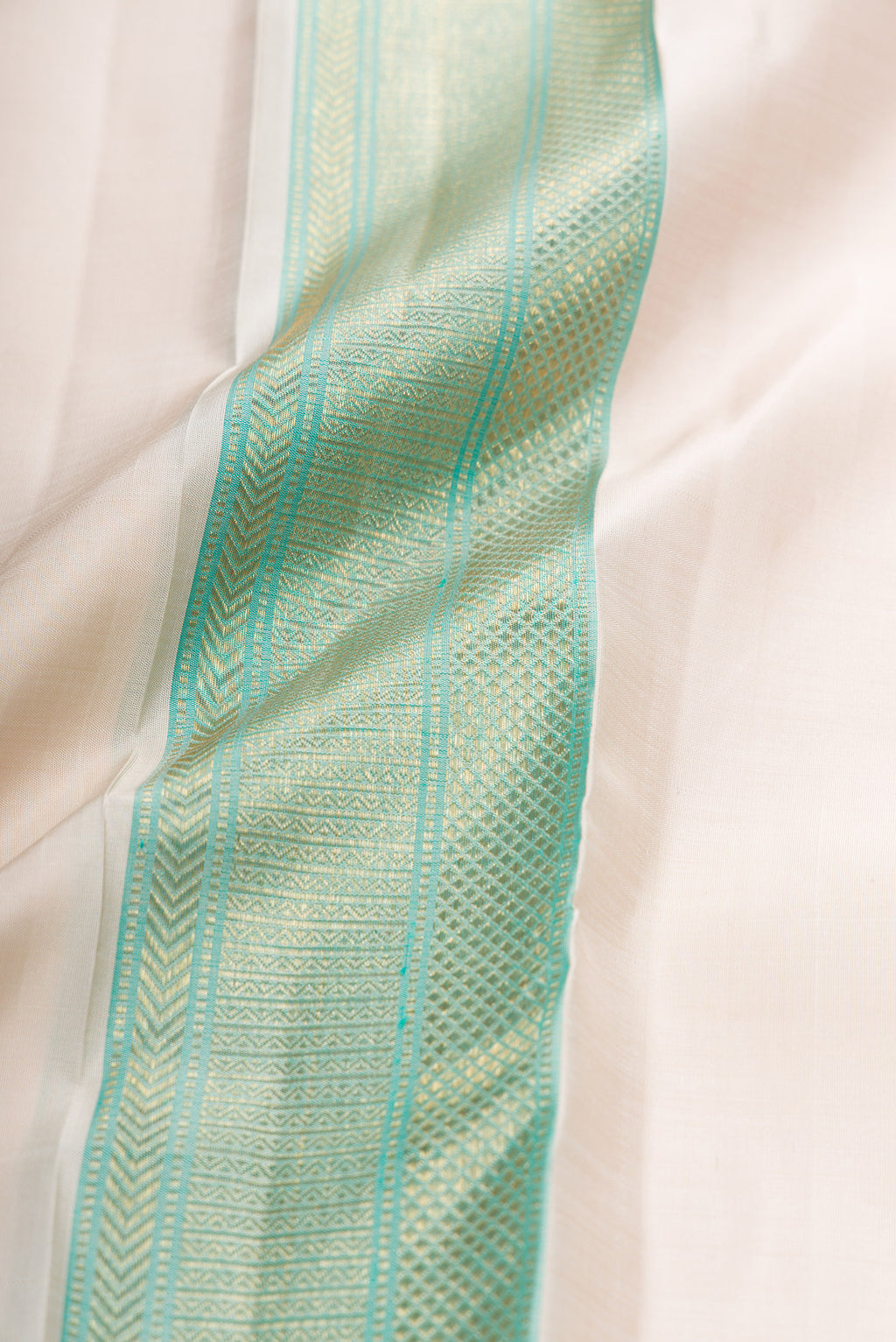 Beige Silk Dhoti With Angavastram (9X 5) Muzham with Plain Body and Zari Border