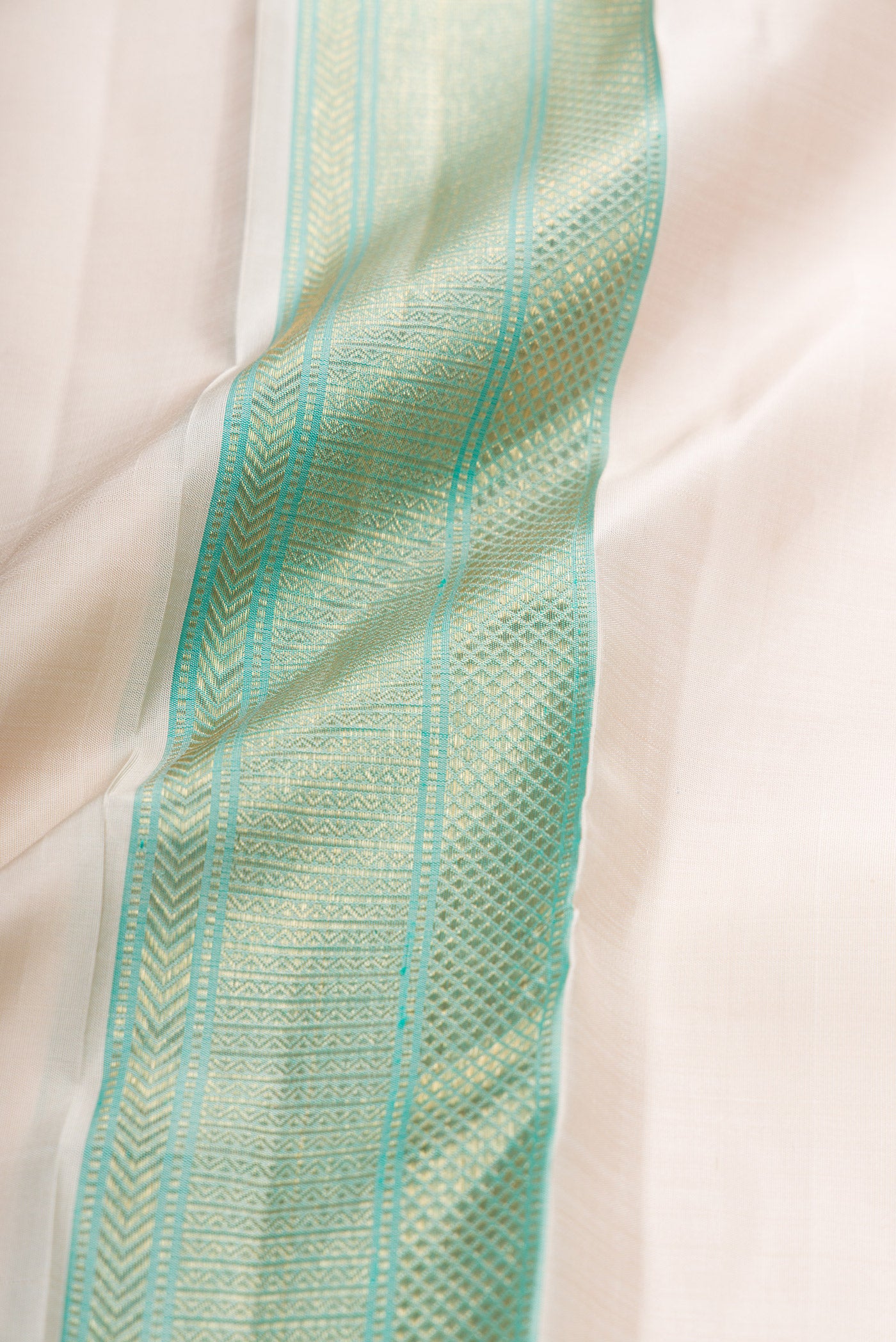 Beige Silk Dhoti With Angavastram (9X 5) Muzham with Plain Body and Zari Border