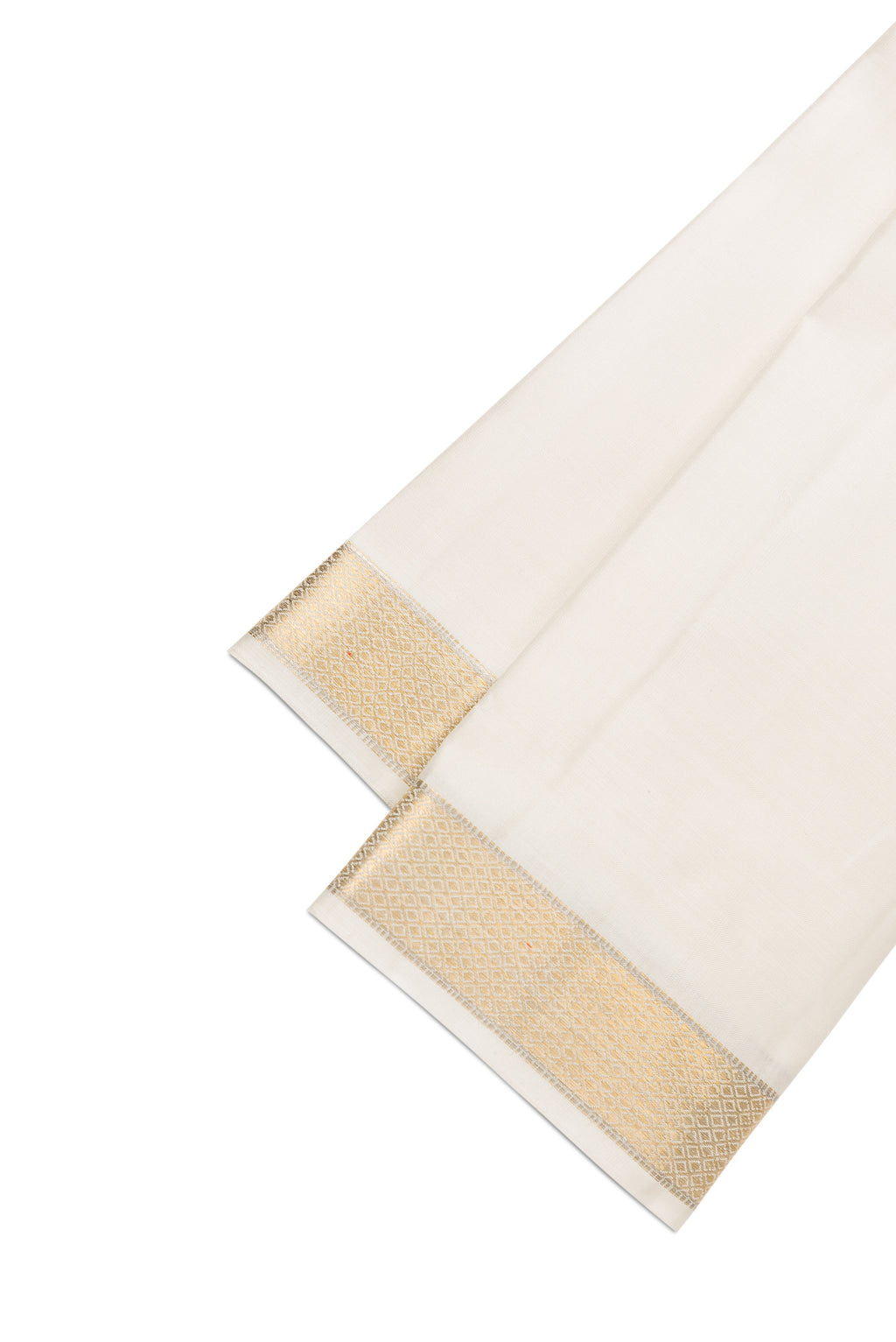 Off White Silk Dhoti With Angavastram (9X 5) Muzham with Plain Body and Zari Border