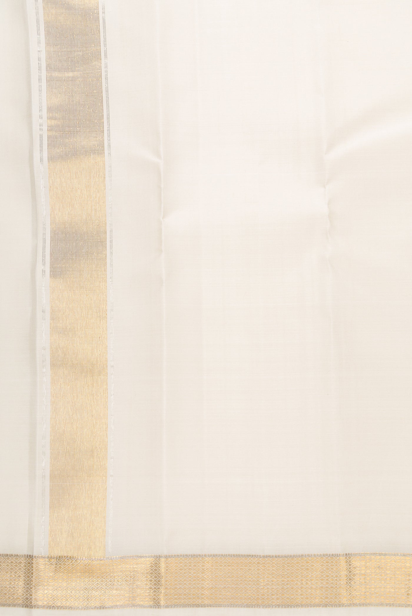 Off White Silk Dhoti With Angavastram (9X 5) Muzham with Plain Body and Zari Border