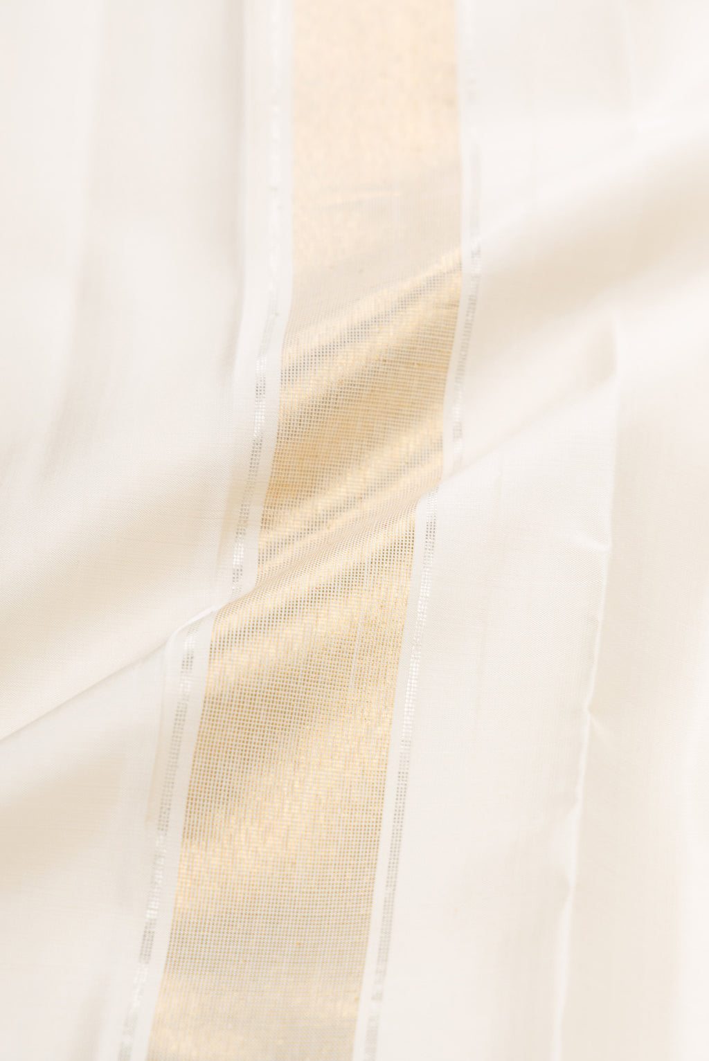 Off White Silk Dhoti With Angavastram (9X 5) Muzham with Plain Body and Zari Border