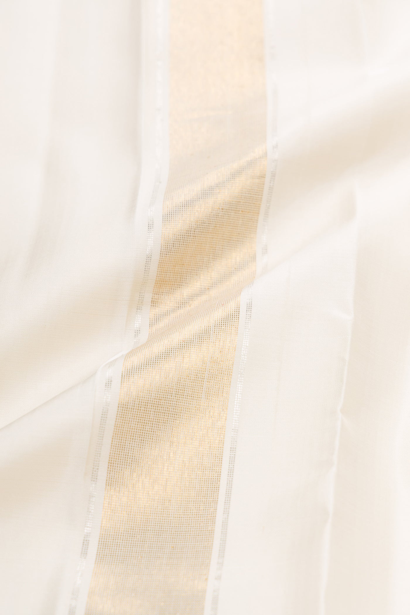 Off White Silk Dhoti With Angavastram (9X 5) Muzham with Plain Body and Zari Border