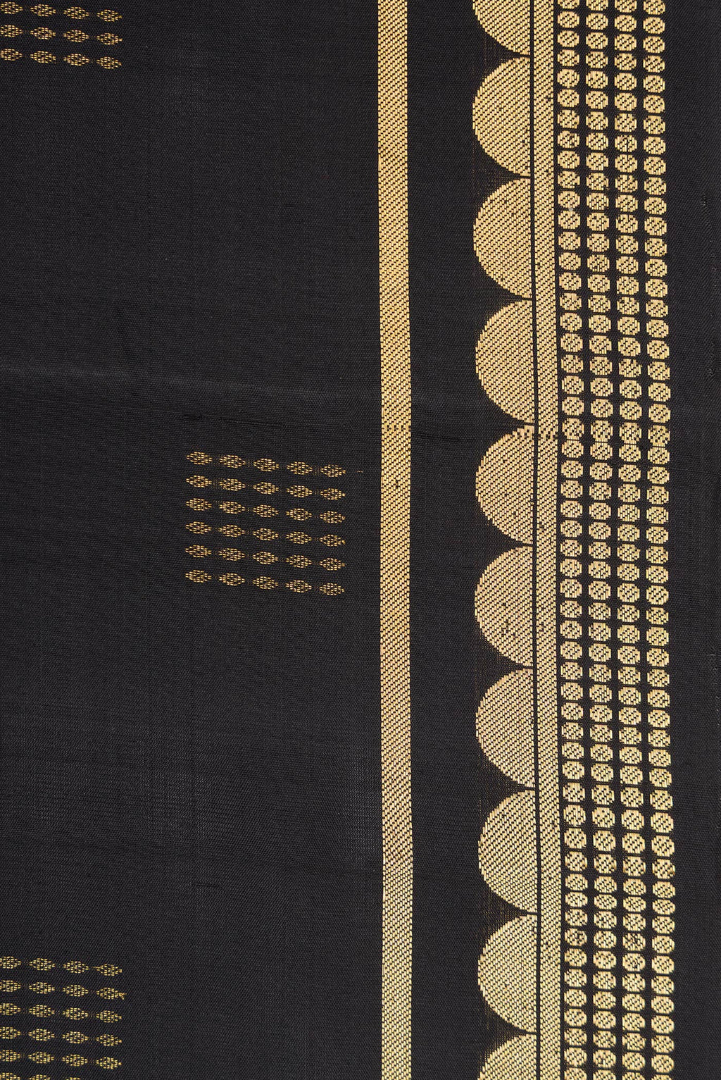 Border image of Black Dual Tone Soft Silk Saree with Zari Butta on the body and Fancy Border. 