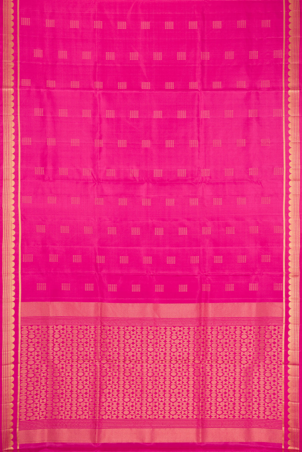 Flat view of Pink Dual Tone Soft Silk Saree with Zari Butta on the body and Fancy Border. 