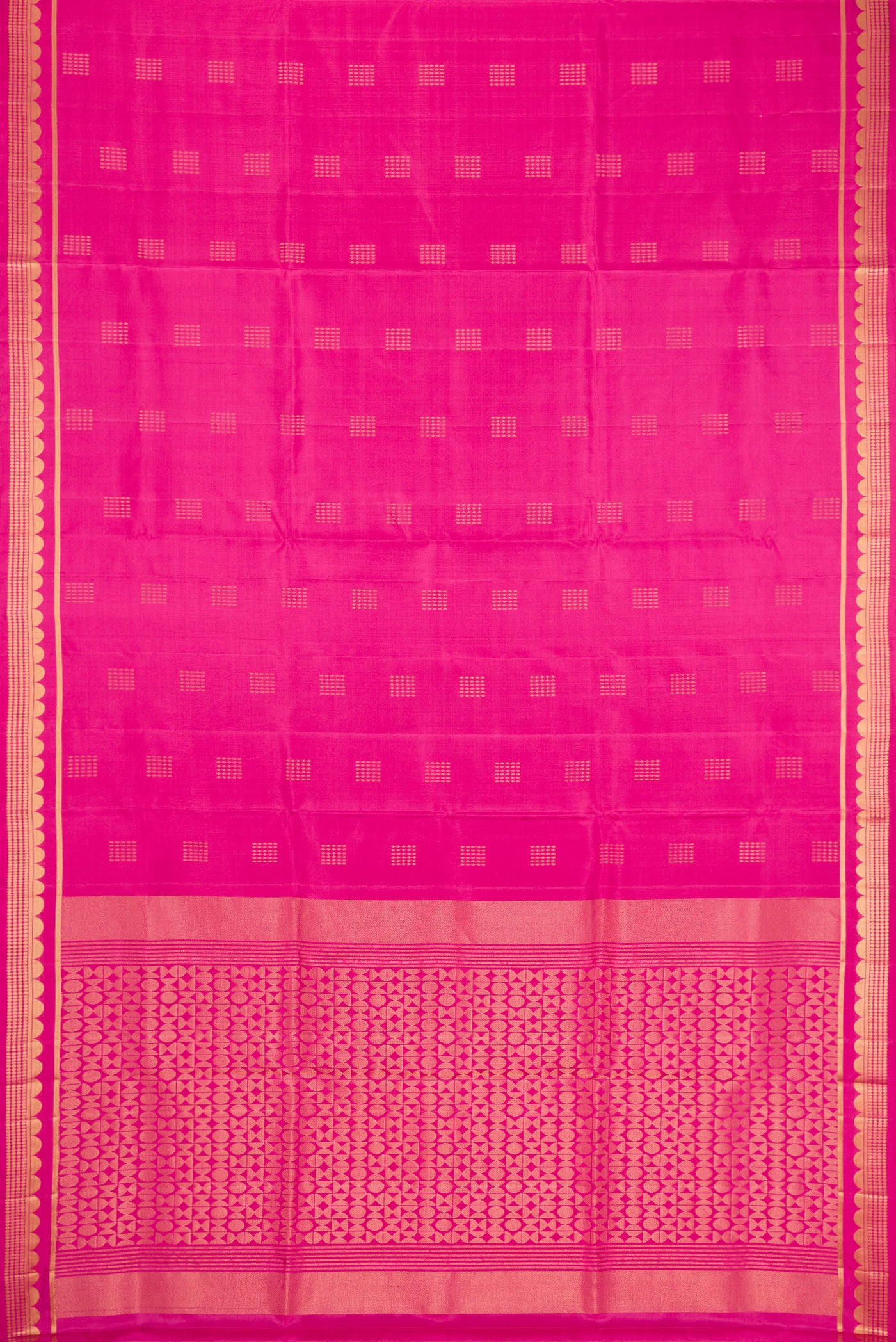 Flat view of Pink Dual Tone Soft Silk Saree with Zari Butta on the body and Fancy Border. 