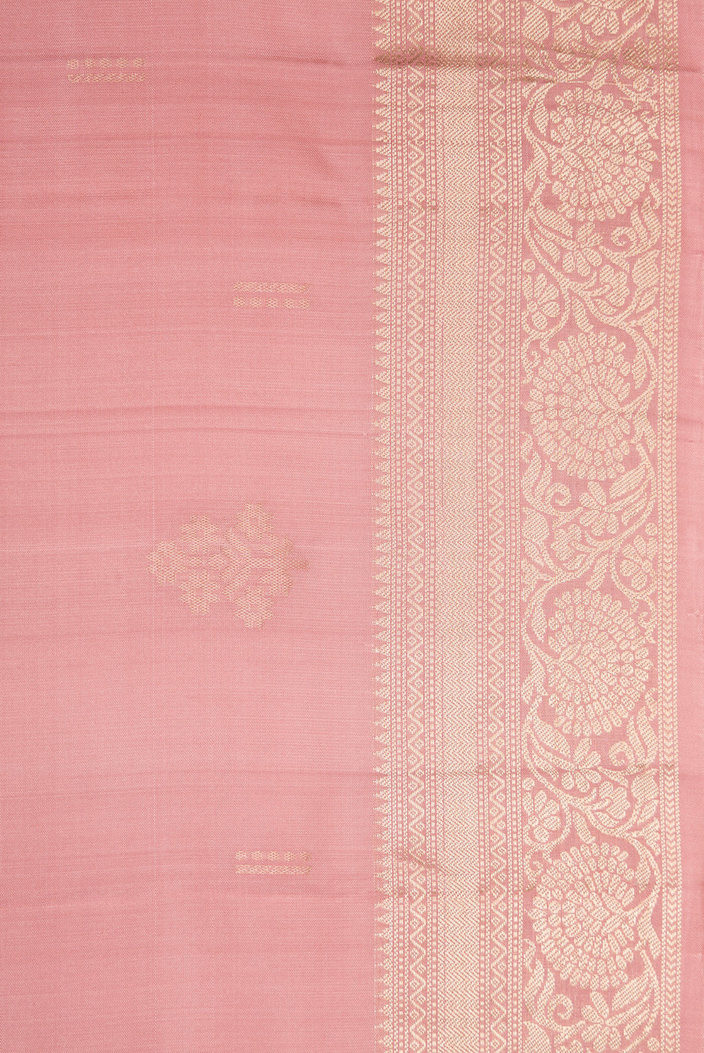 Border image of Rose Gold Dual Tone Soft Silk Saree with Zari Butta on the body and Zari Border. 