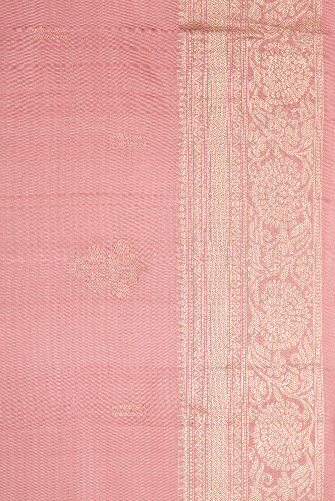 Border image of Rose Gold Dual Tone Soft Silk Saree with Zari Butta on the body and Zari Border. 