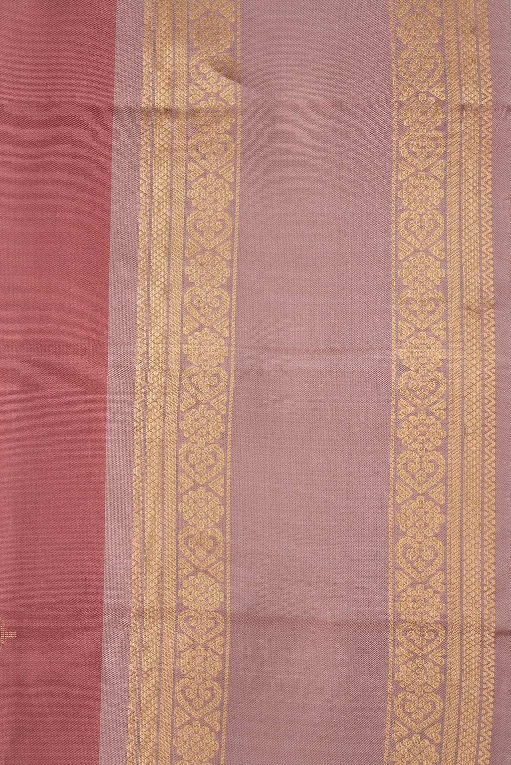 Border image of Rose Gold Dual Tone Soft Silk Saree with Zari Butta on the body and Zari Border. 