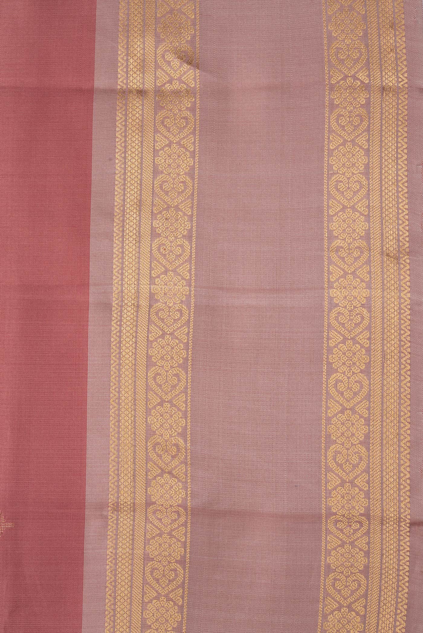 Border image of Rose Gold Dual Tone Soft Silk Saree with Zari Butta on the body and Zari Border. 