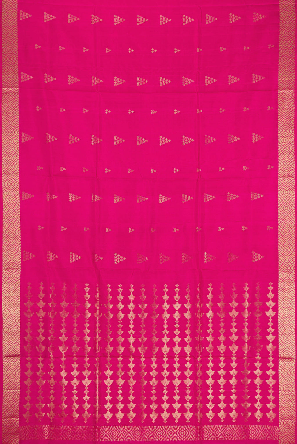 Flat view of Pink Dual Tone Soft Silk Saree with Zari Butta on the body and Zari Border. 