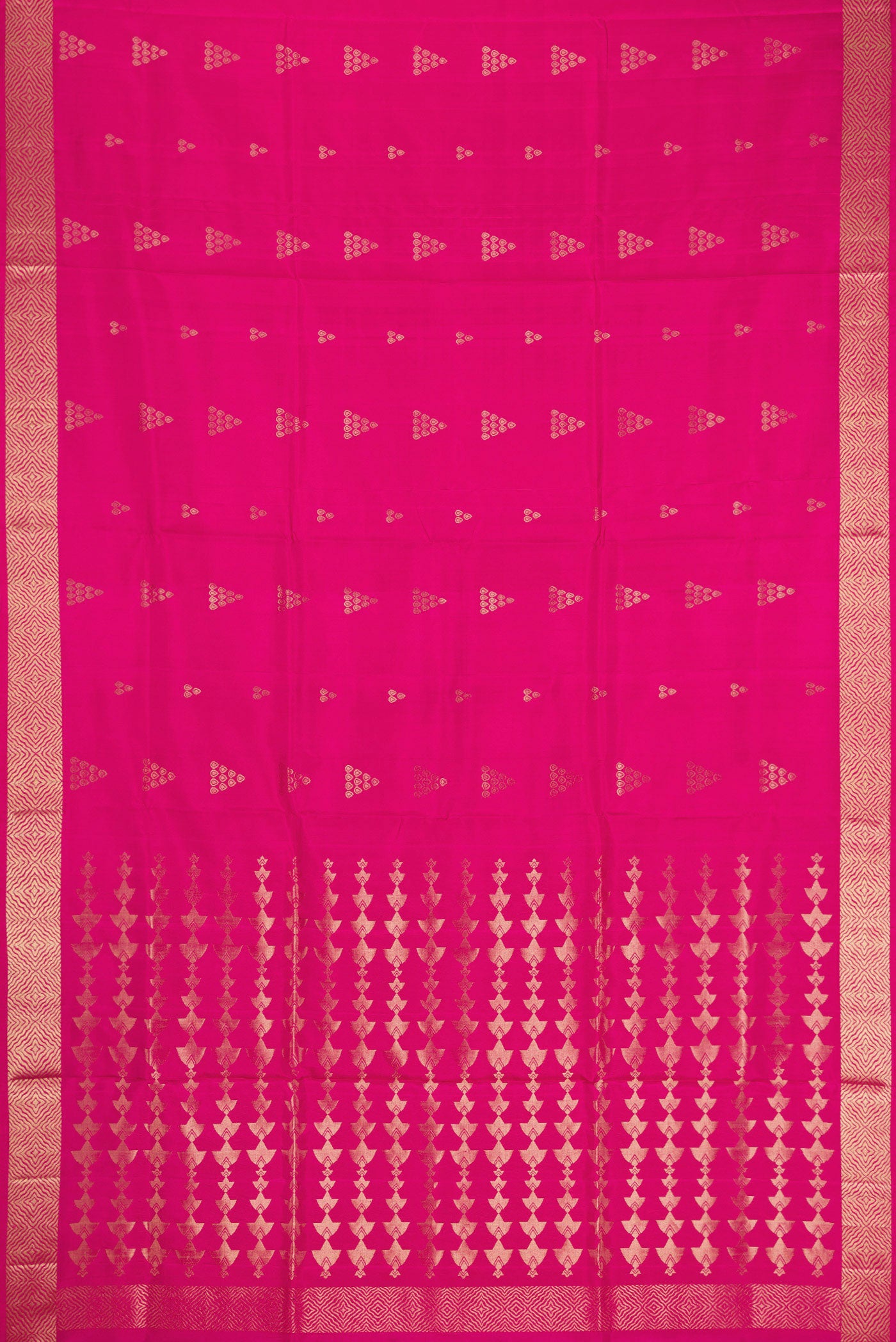 Flat view of Pink Dual Tone Soft Silk Saree with Zari Butta on the body and Zari Border. 