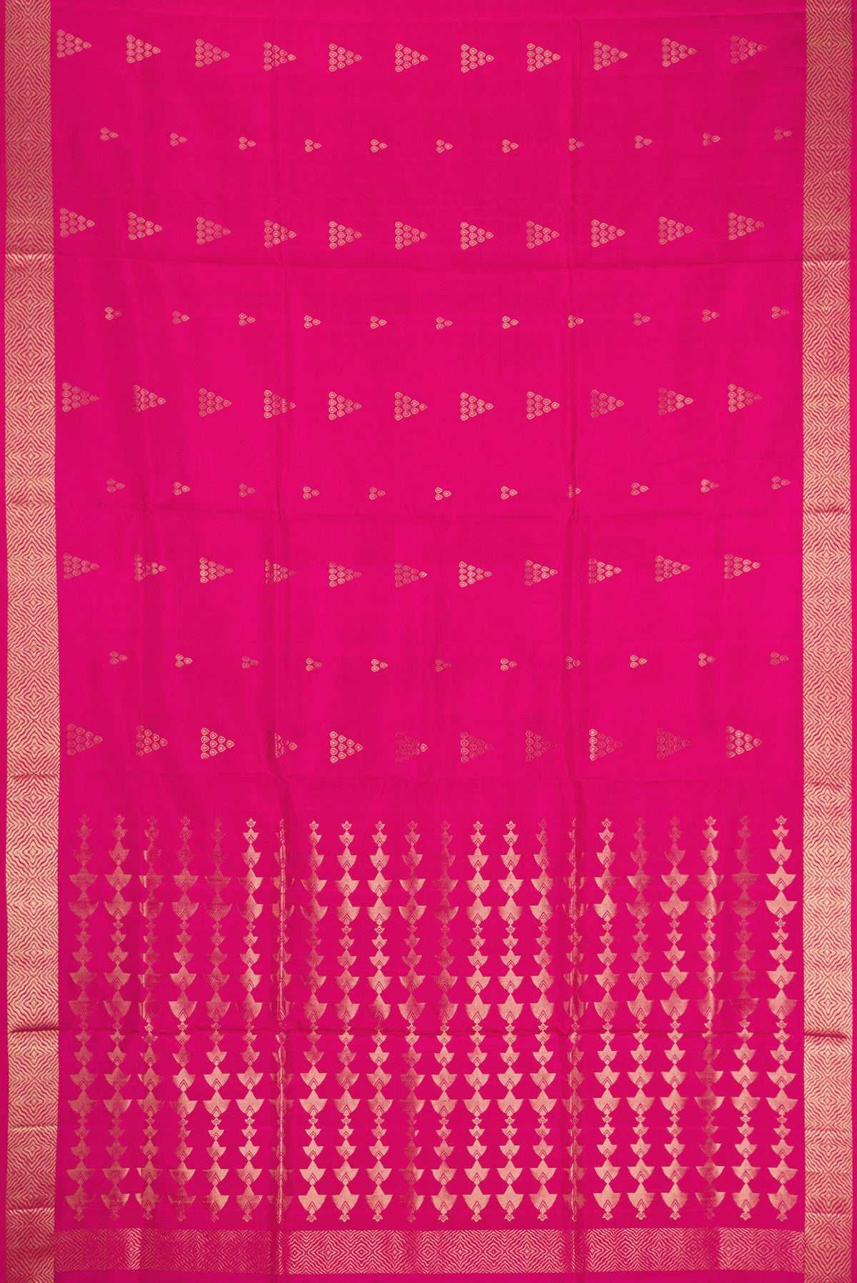 Flat view of Pink Dual Tone Soft Silk Saree with Zari Butta on the body and Zari Border. 