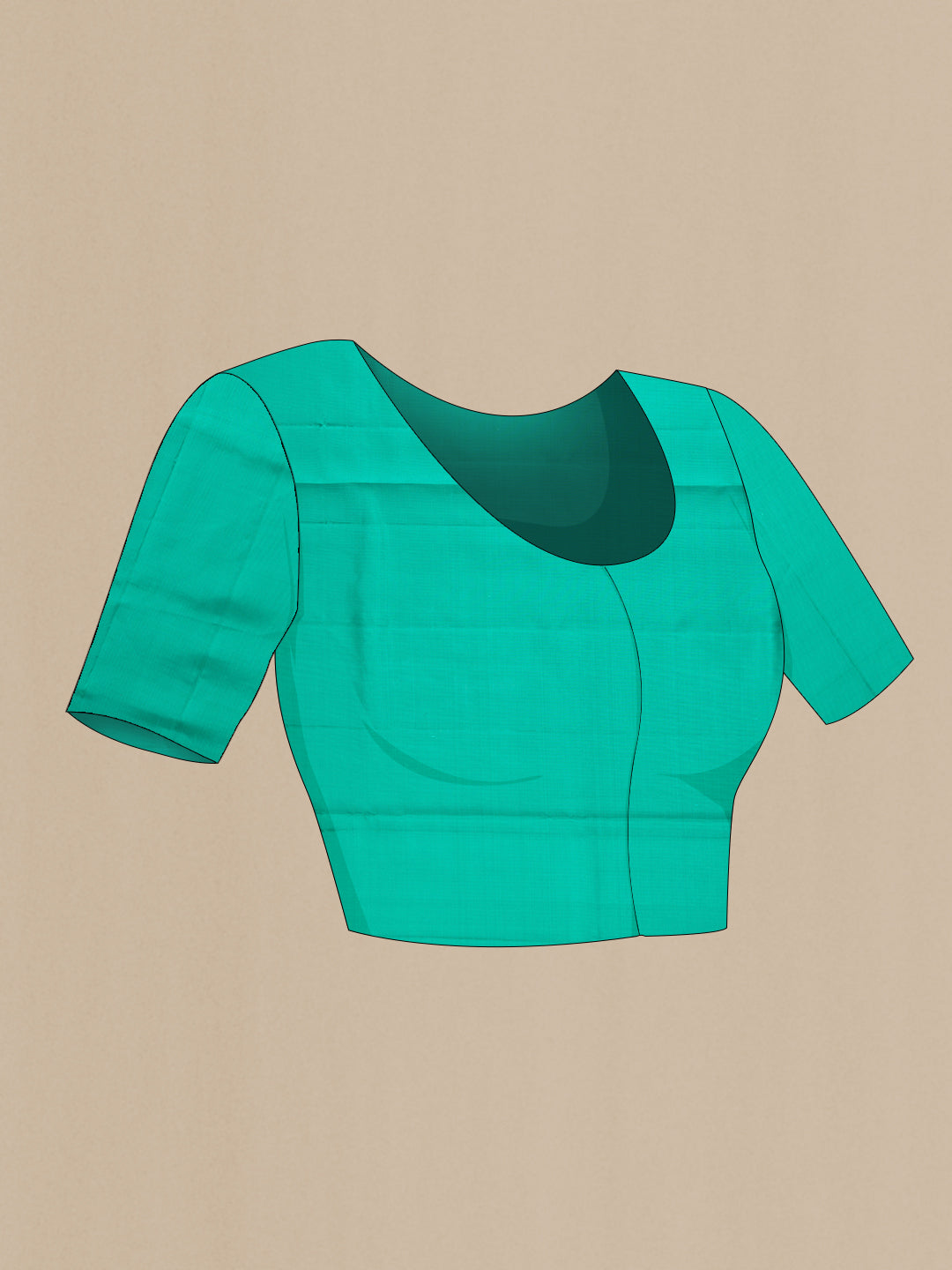 Close up image of the blouse of Sea Green Dual Tone Soft Silk Saree with Zari Brocade on the body and Fancy Border. 