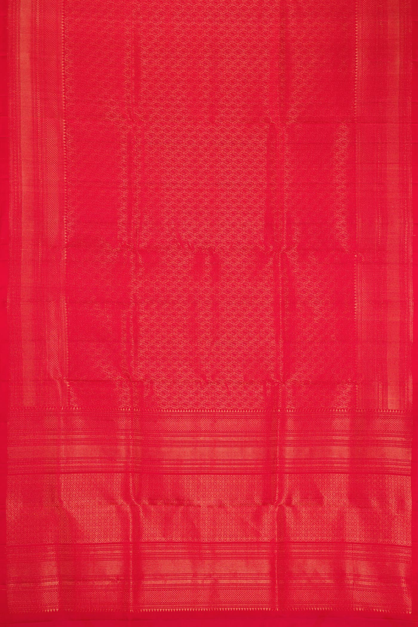 Flat view of Red Dual Tone Soft Silk Saree with Zari Brocade on the body and Zari Border. 