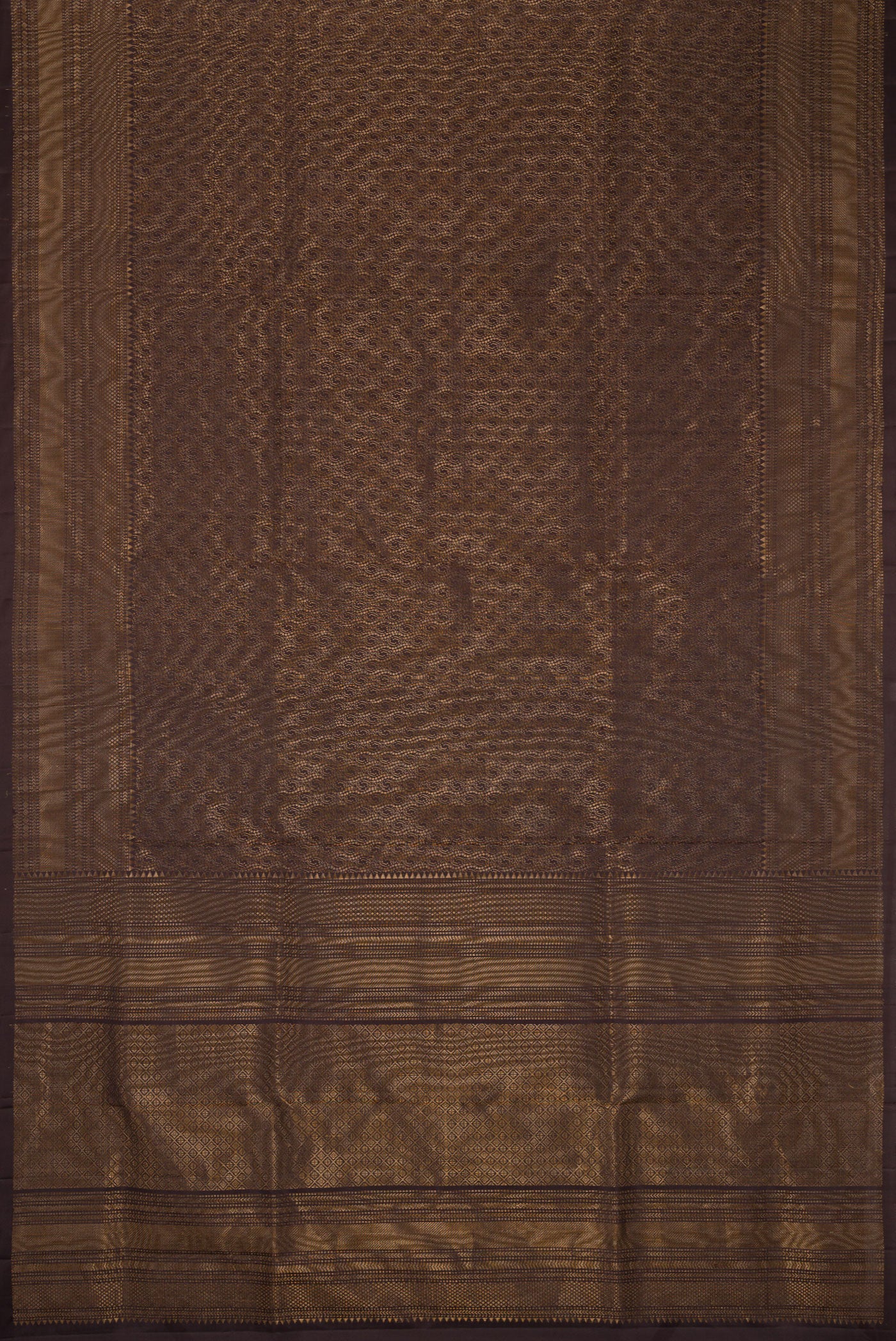 Flat view of Coffee Brown Dual Tone Soft Silk Saree with Zari Brocade on the body and Zari Border. 