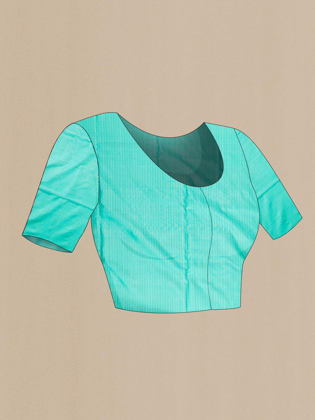 Close up image of the blouse of Sky Blue Dual Tone Soft Silk Saree with Stripes on the body and Without Border. 