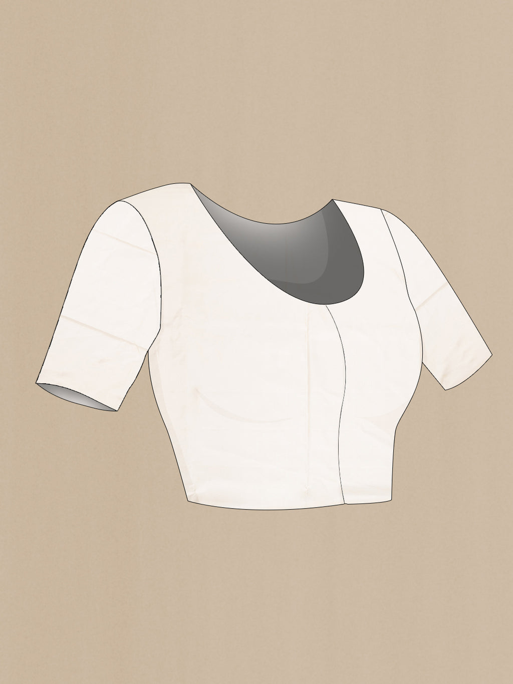 Close up image of the blouse of Off White Dual Tone Soft Silk Saree with Zari Butta on the body and Fancy Border. 
