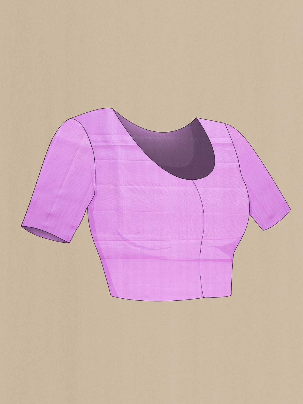Close up image of the blouse of Lavender Dual Tone Soft Silk Saree with Zari Brocade on the body and Zari Border. 