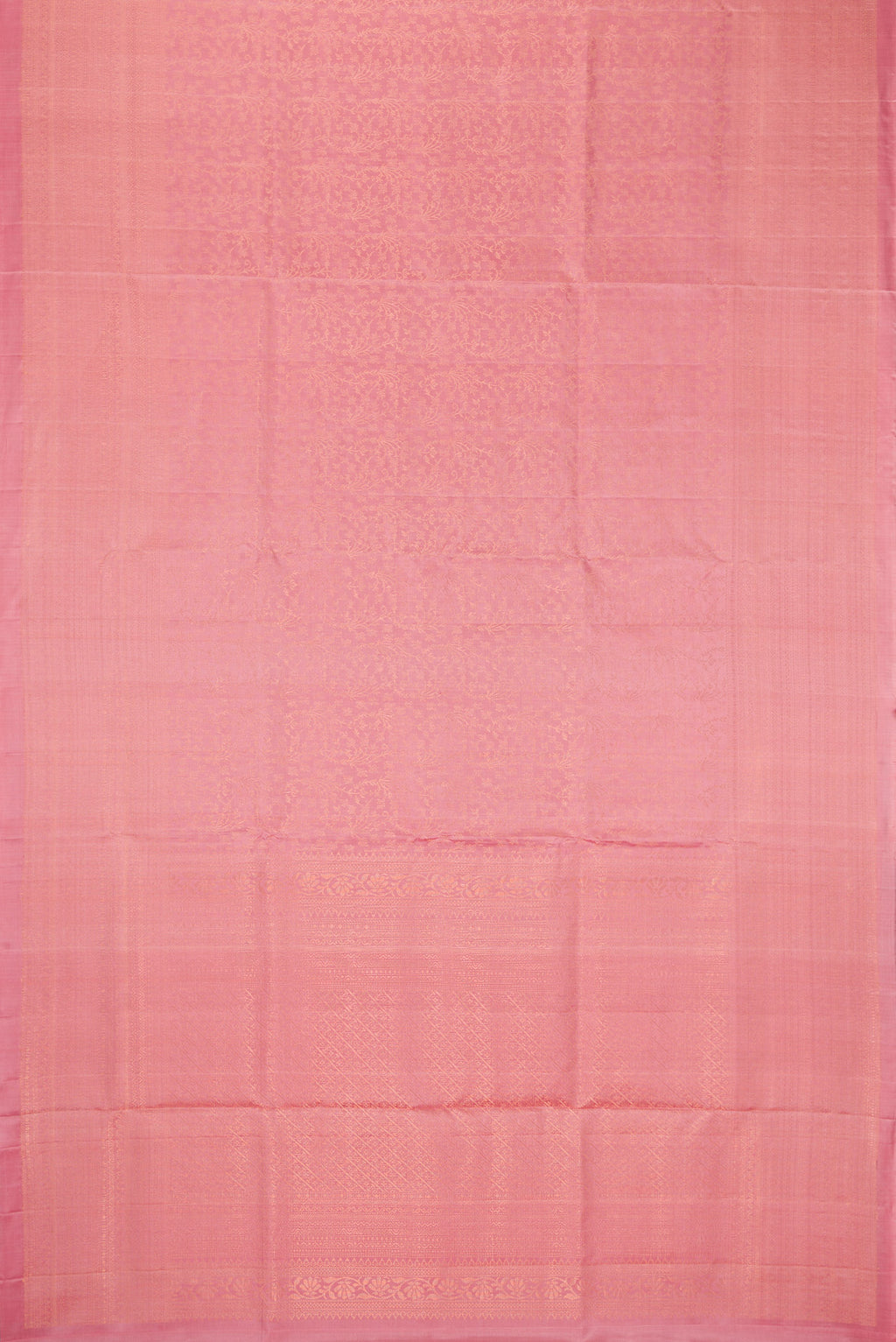 Flat view of Pink Dual Tone Soft Silk Saree with Zari Brocade on the body and Zari Border. 
