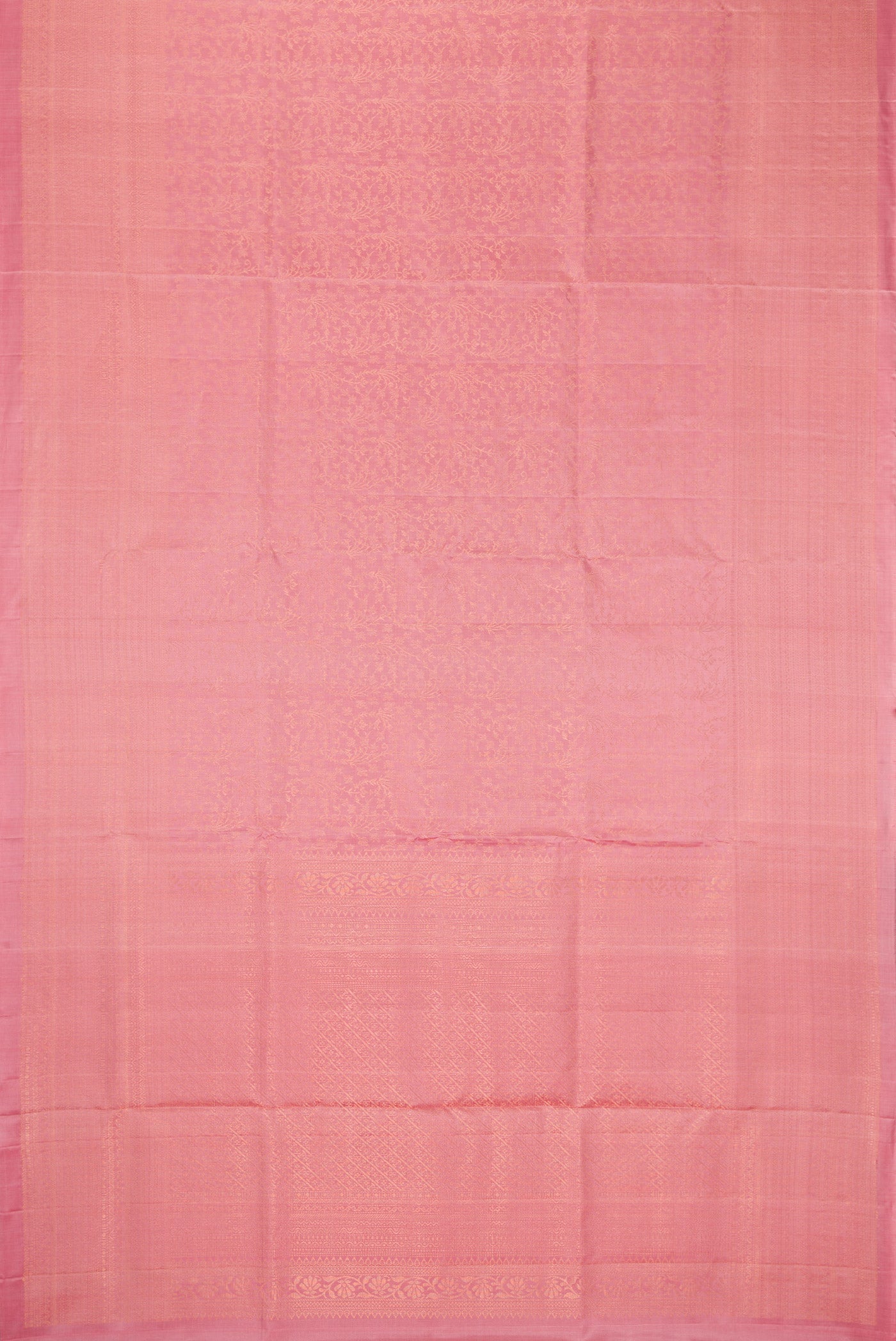 Flat view of Pink Dual Tone Soft Silk Saree with Zari Brocade on the body and Zari Border. 
