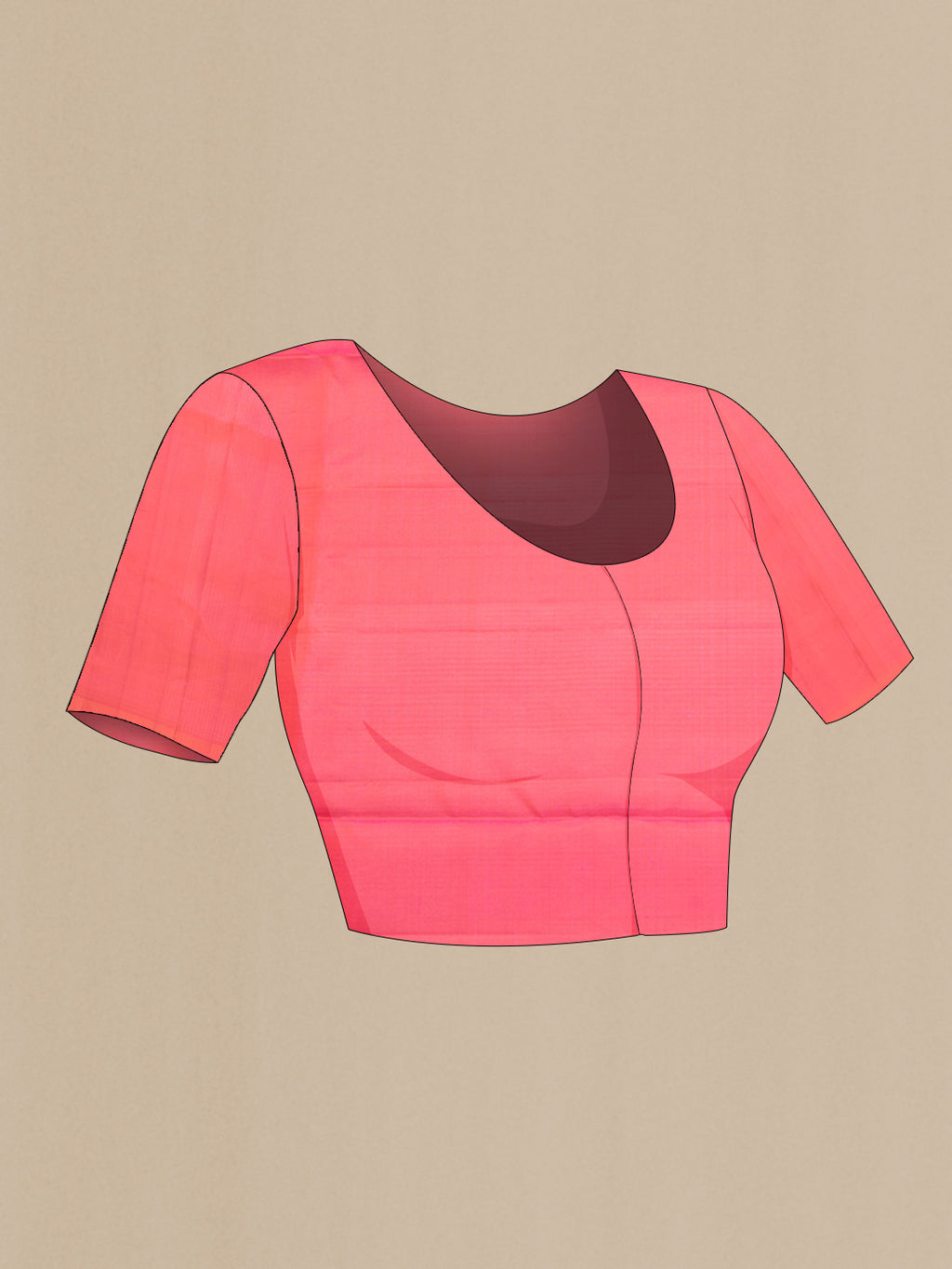 Close up image of the blouse of Pink Dual Tone Soft Silk Saree with Stripes on the body and Without Border. 