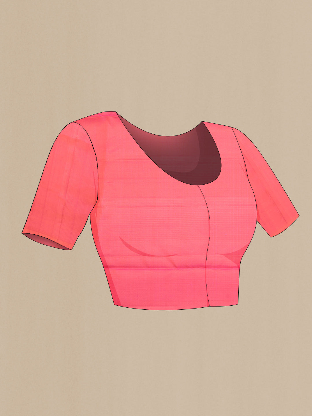 Close up image of the blouse of Pink Dual Tone Soft Silk Saree with Stripes on the body and Without Border. 