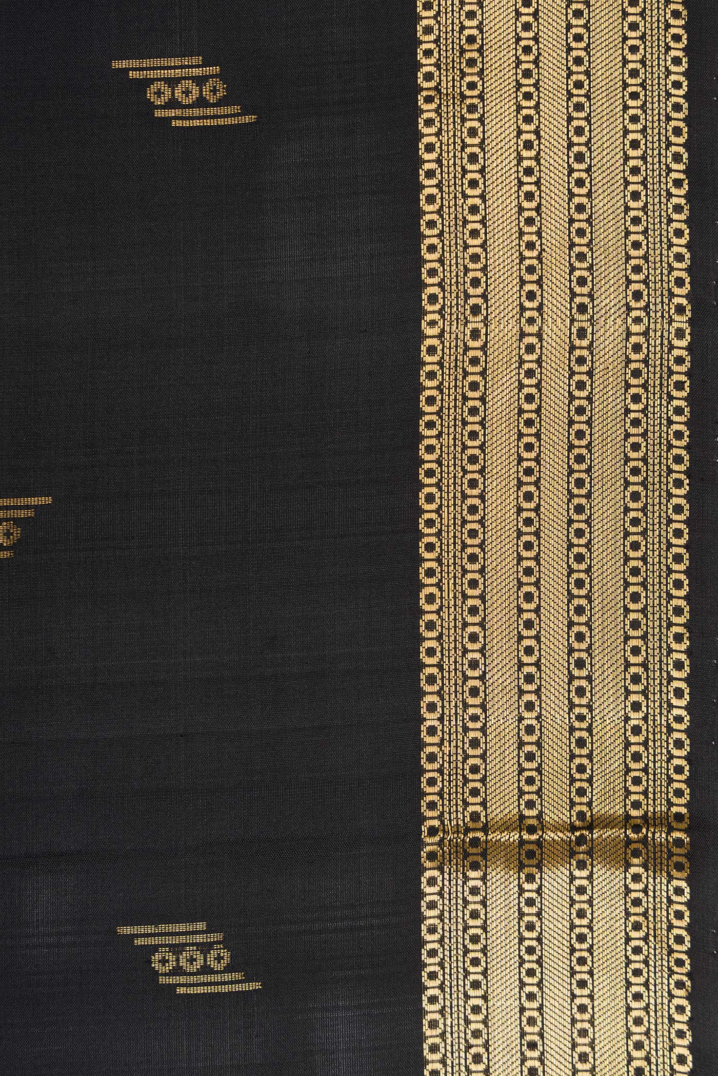 Border image of Black Dual Tone Soft Silk Saree with Zari Butta on the body and Zari Border. 