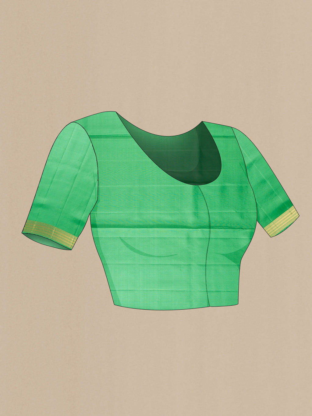 Close up image of the blouse of Pista Green Dual Tone Soft Silk Saree with Zari Butta on the body and Zari Border. 