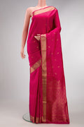 Dark Pink Dual Tone Soft Silk Saree with Zari Butta on the body and Zari Border.  displayed on a mannequin
