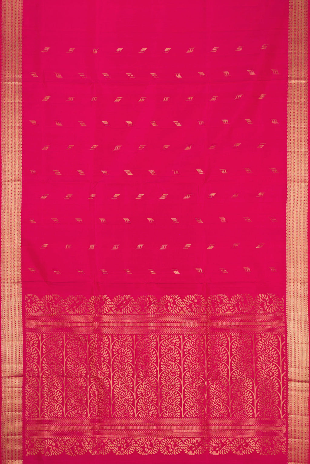 Flat view of Dark Pink Dual Tone Soft Silk Saree with Zari Butta on the body and Zari Border. 