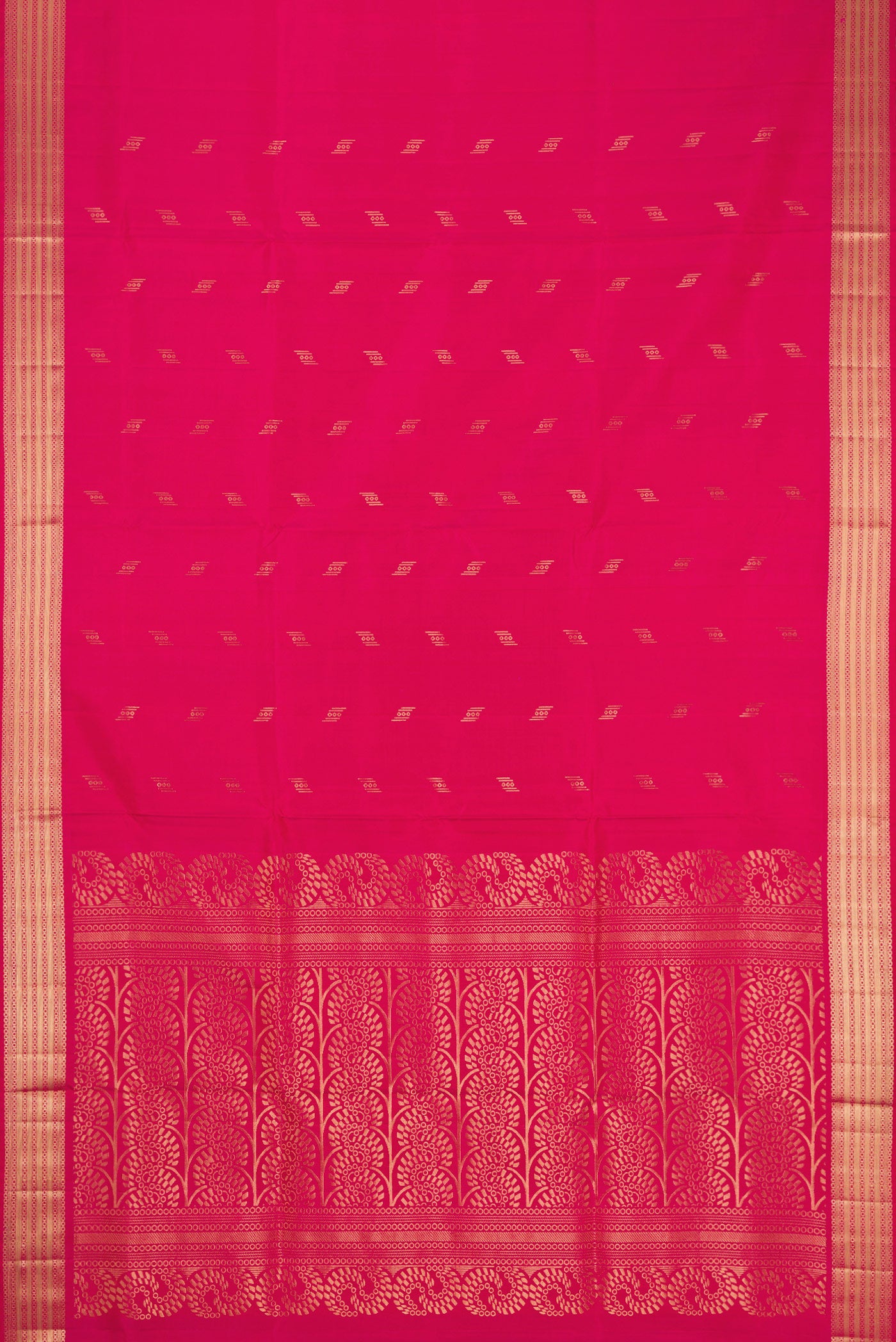 Flat view of Dark Pink Dual Tone Soft Silk Saree with Zari Butta on the body and Zari Border. 