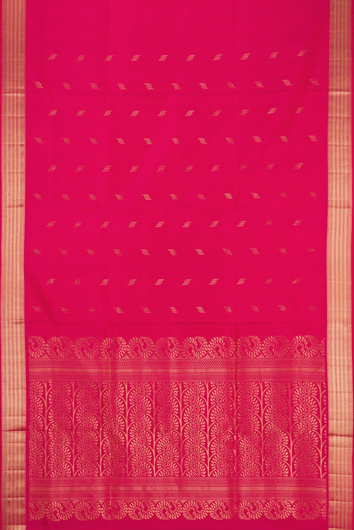 Flat view of Dark Pink Dual Tone Soft Silk Saree with Zari Butta on the body and Zari Border. 