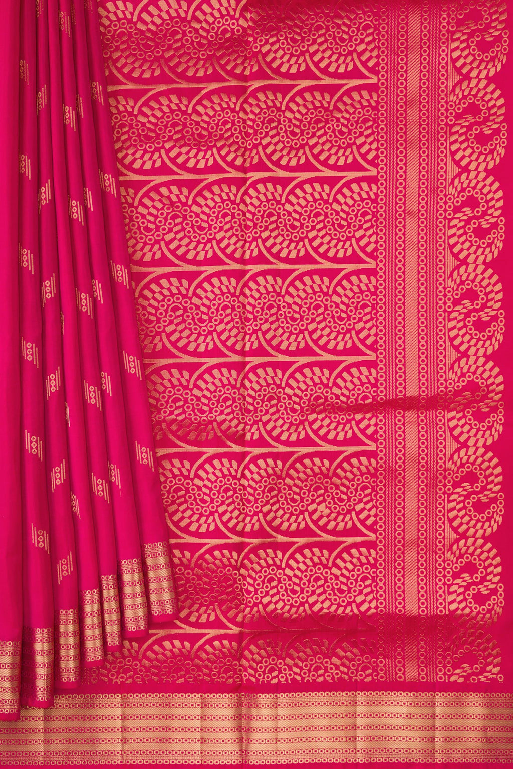 Pleats and pallu of Dark Pink Dual Tone Soft Silk Saree with Zari Butta on the body and Zari Border. 