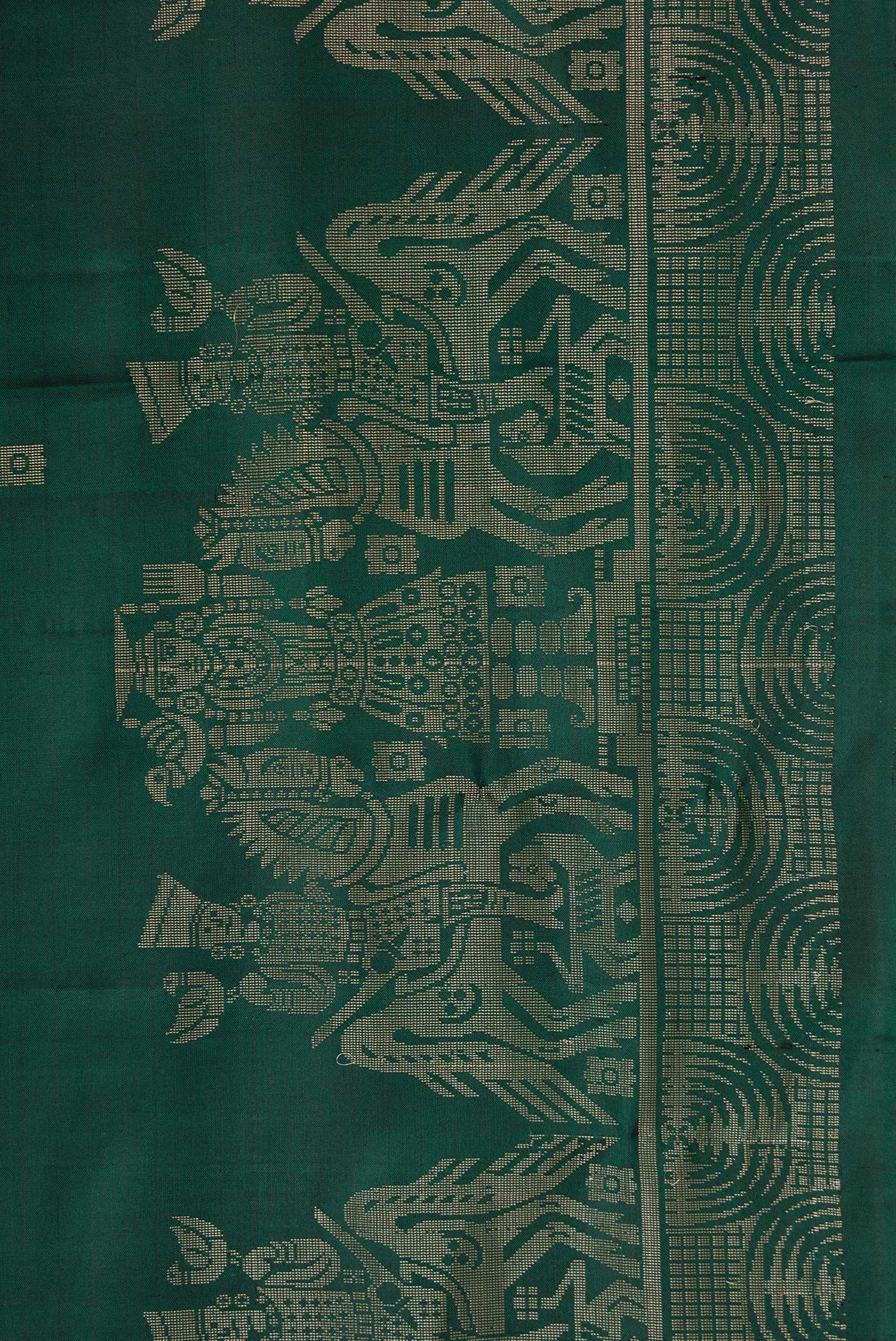 Border image of Bottle Green Dual Tone Soft Silk Saree with Zari Butta on the body and Fancy Border. 