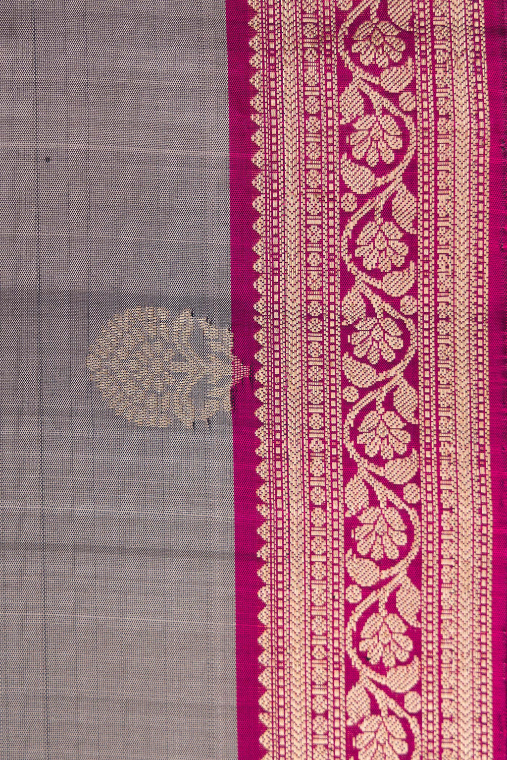 Border image of Grey Dual Tone Soft Silk Saree with Zari Butta on the body and Zari Border. 