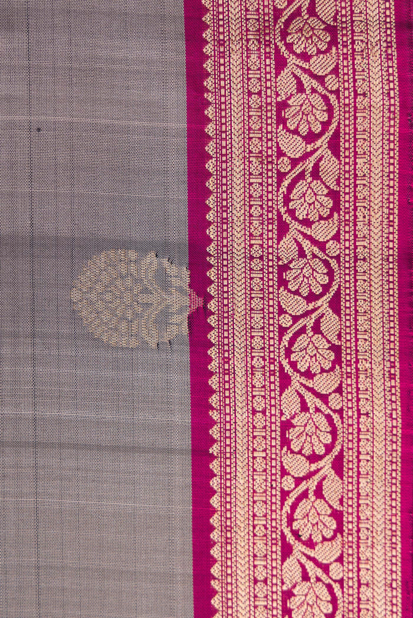 Border image of Grey Dual Tone Soft Silk Saree with Zari Butta on the body and Zari Border. 