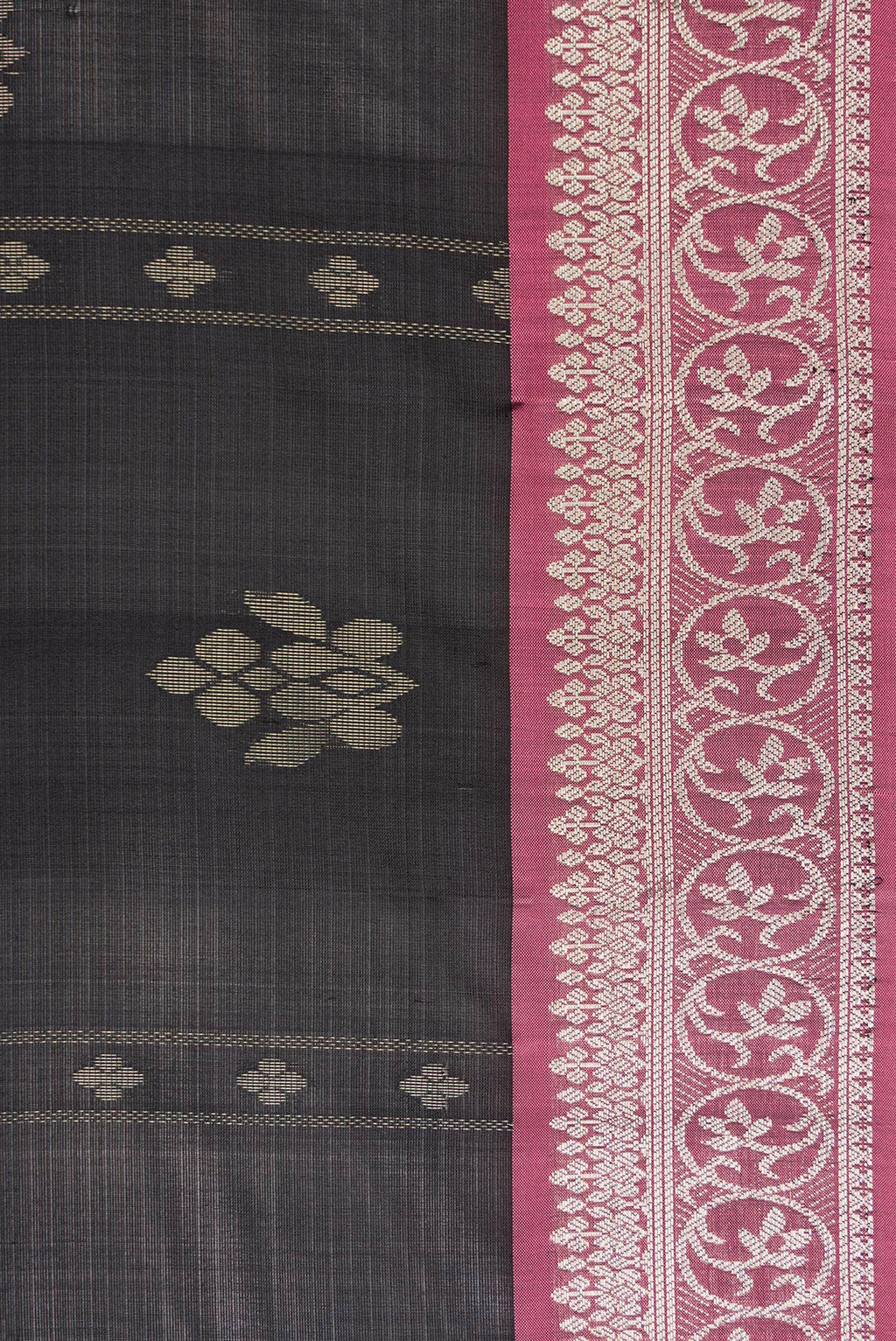Border image of Black Dual Tone Soft Silk Saree with Zari Butta on the body and Zari Border. 