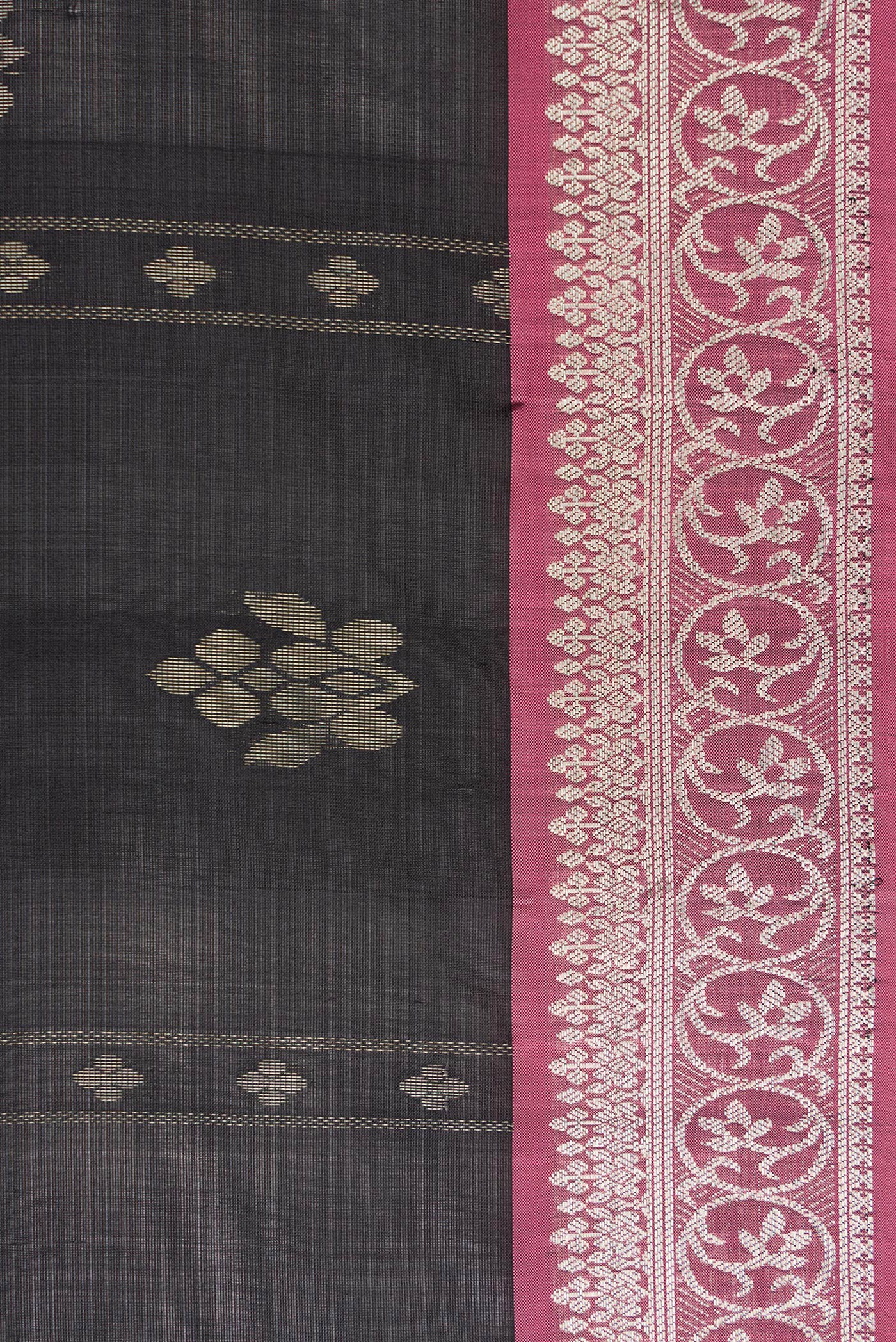 Border image of Black Dual Tone Soft Silk Saree with Zari Butta on the body and Zari Border. 