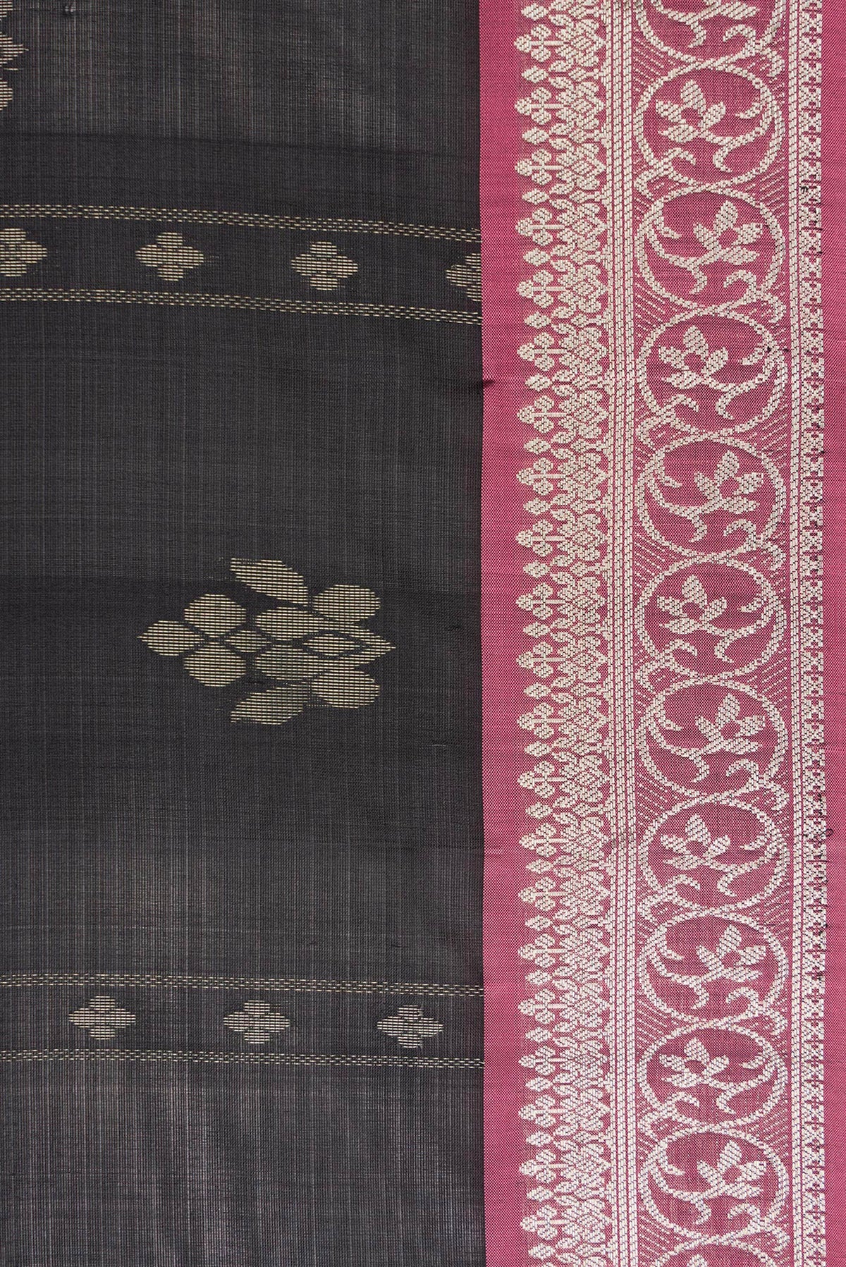 Border image of Black Dual Tone Soft Silk Saree with Zari Butta on the body and Zari Border. 