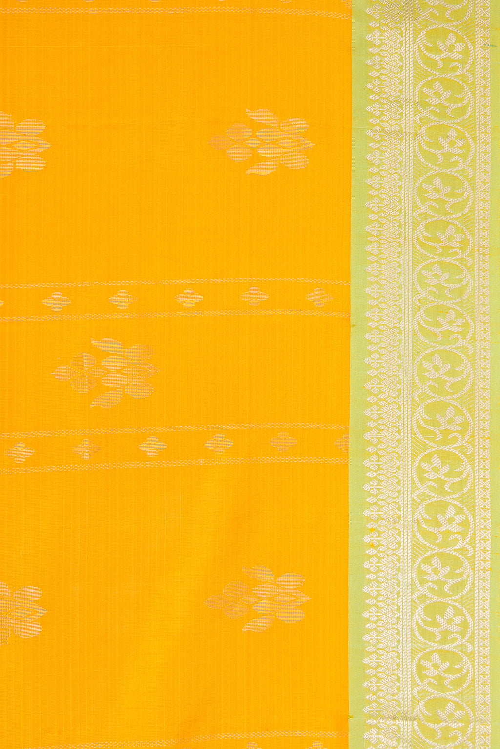 Border image of Yellow Dual Tone Soft Silk Saree with Zari Butta on the body and Zari Border. 