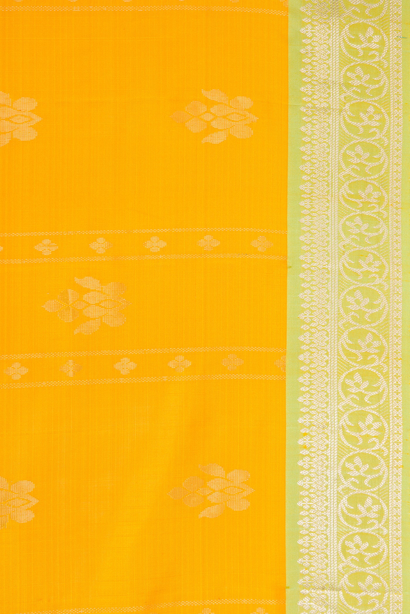 Border image of Yellow Dual Tone Soft Silk Saree with Zari Butta on the body and Zari Border. 