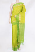 Parrot Green Soft Silk Saree with Zari Butta on the body and Fancy Border.  displayed on a mannequin