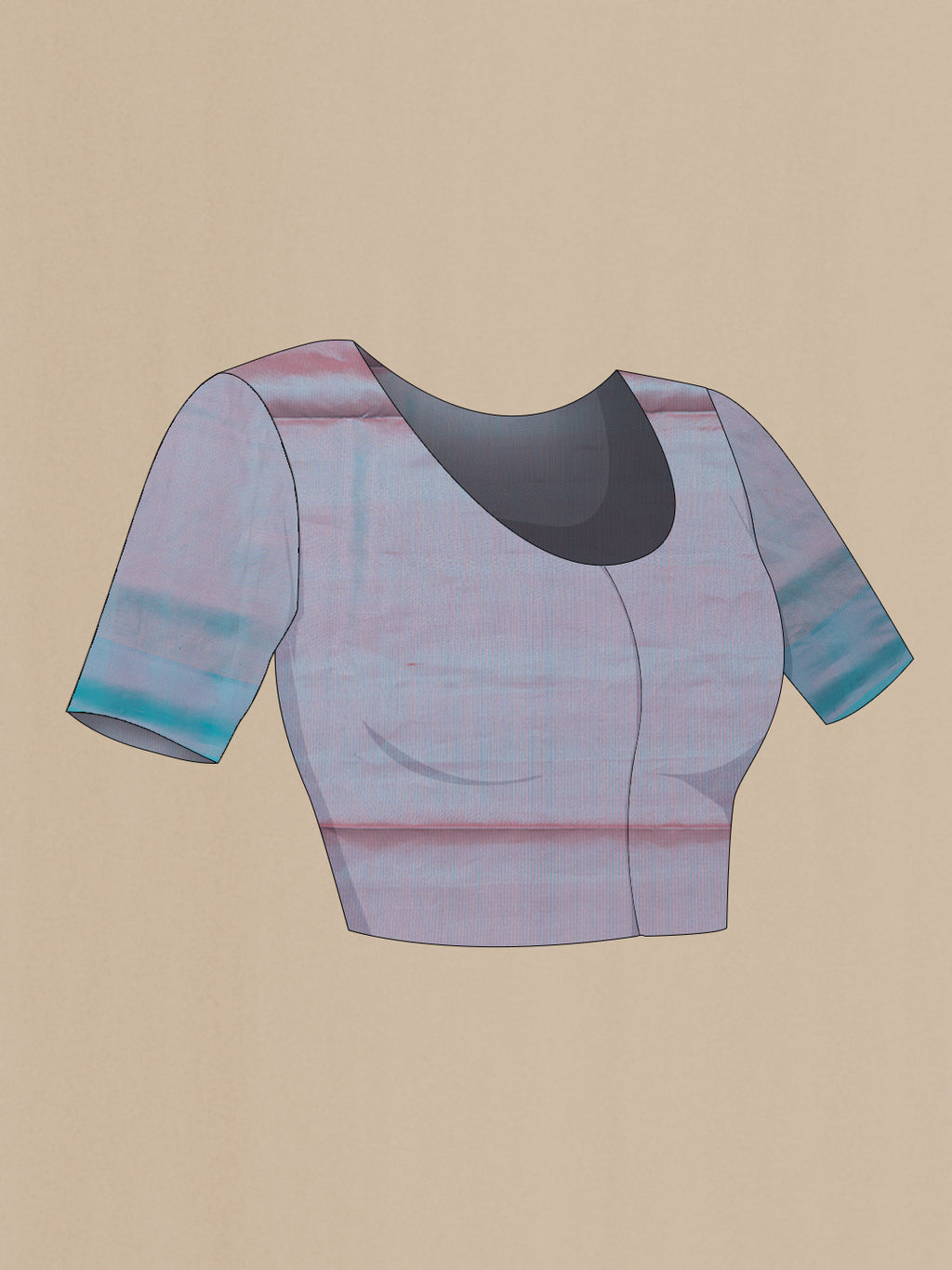 Close up image of the blouse of Pink Dual Tone Soft Silk Saree with Stripes on the body and Fancy Border. 