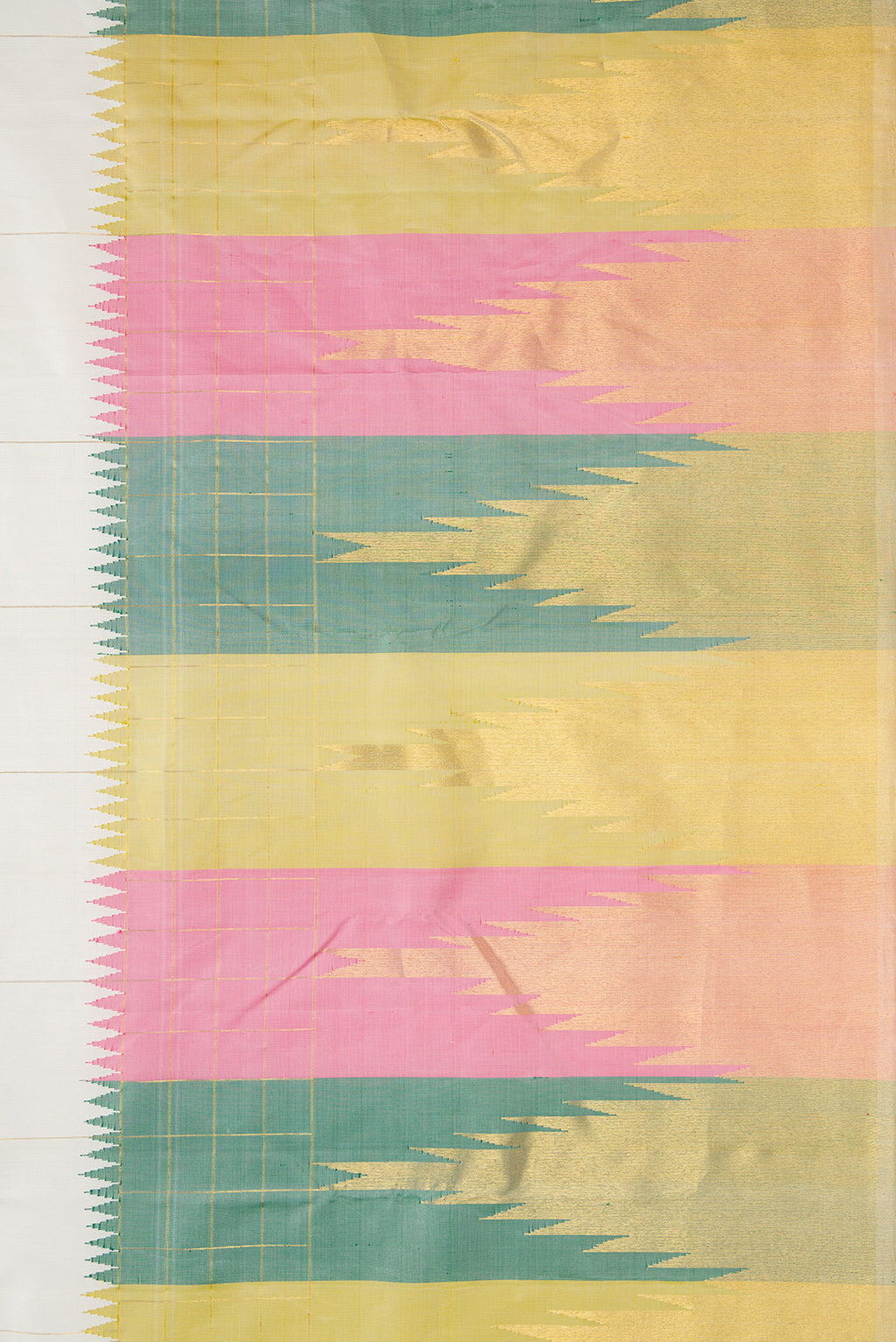 Border image of White Dual Tone Kanchipuram Silk Saree with Checked design on the body and Fancy Border. 