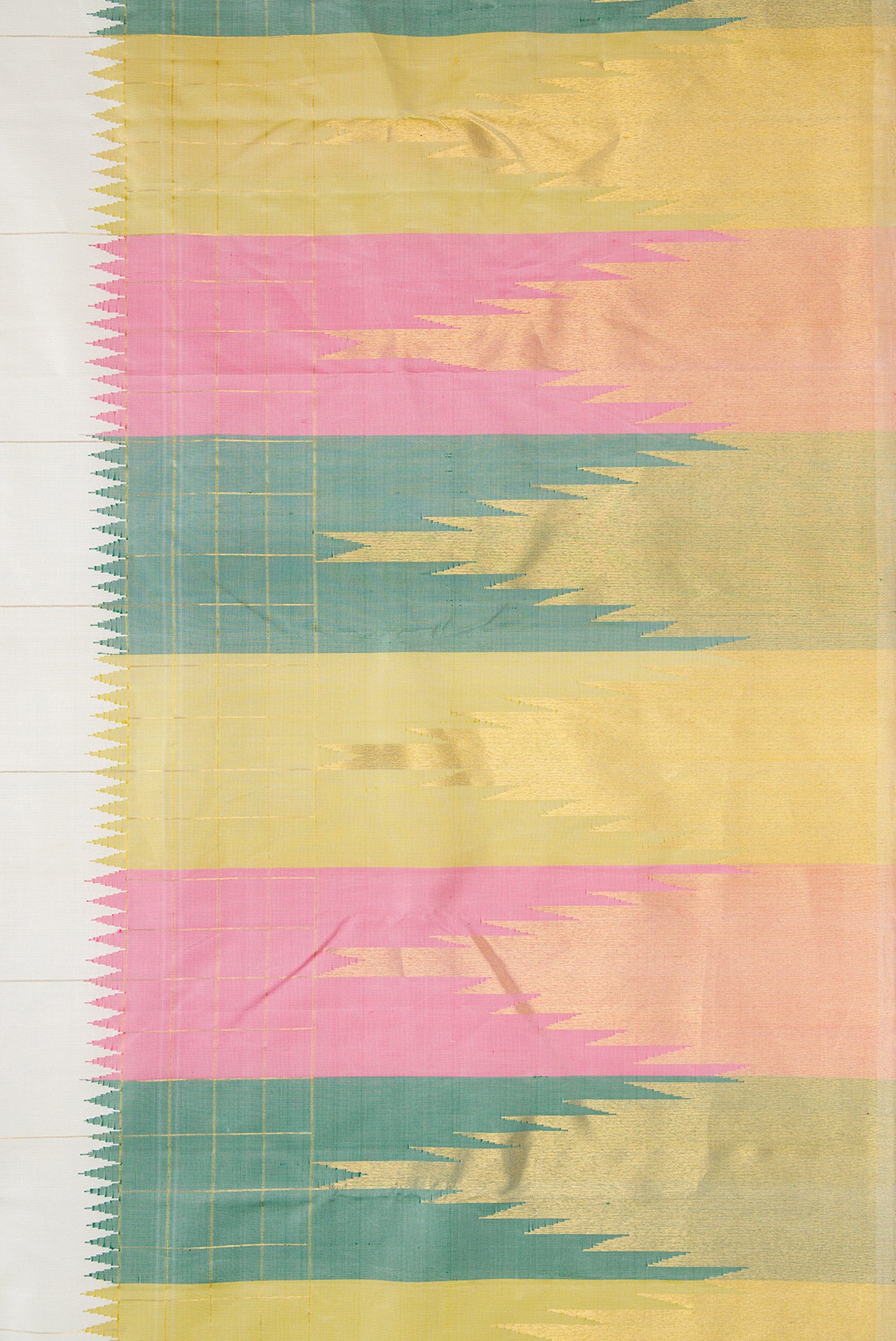 Border image of White Dual Tone Kanchipuram Silk Saree with Checked design on the body and Fancy Border. 