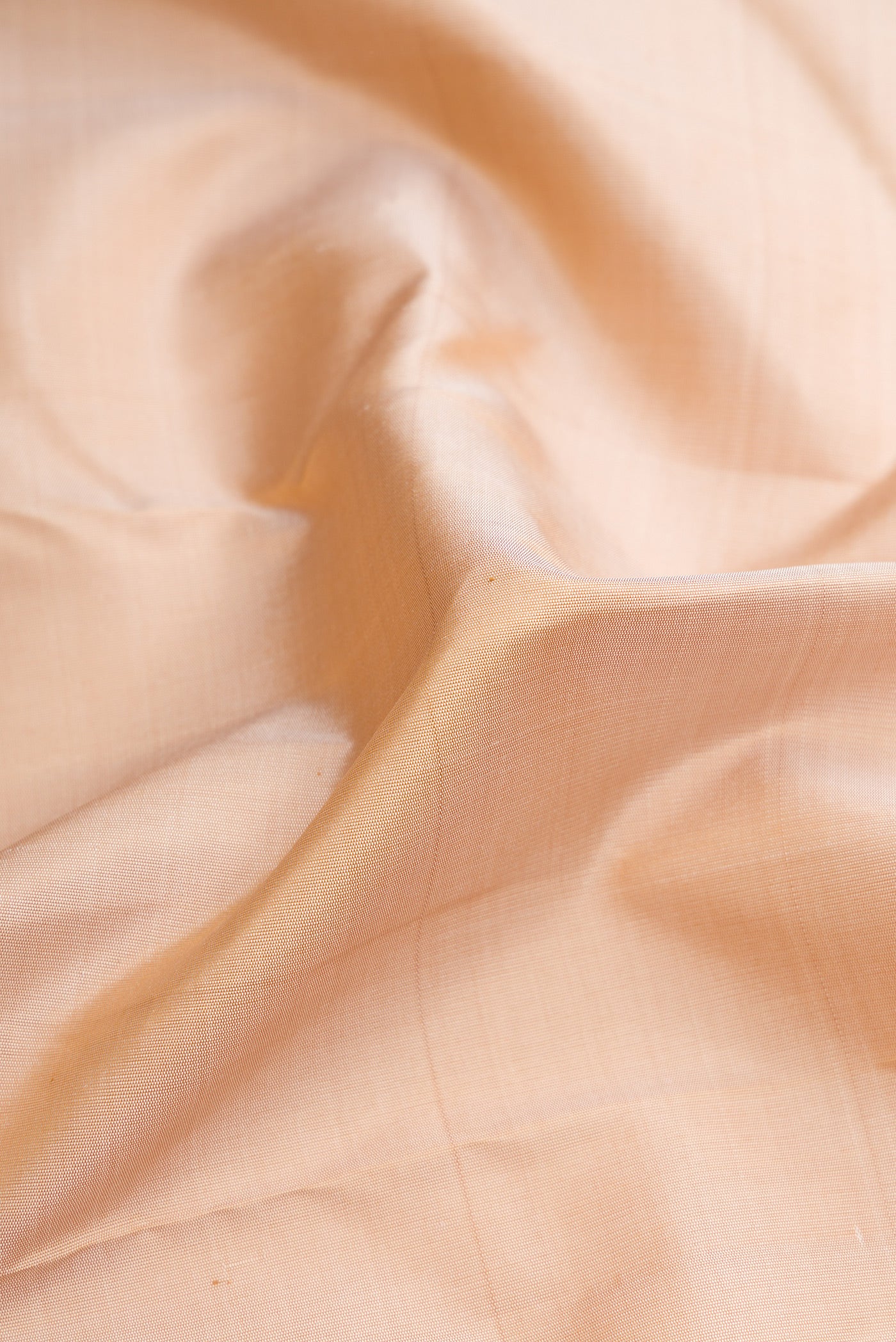 Close up of Pure Silk Pure Zari Beige Dual Tone Kanchipuram Saree with Plain Body and One Side Border.  displaying folds