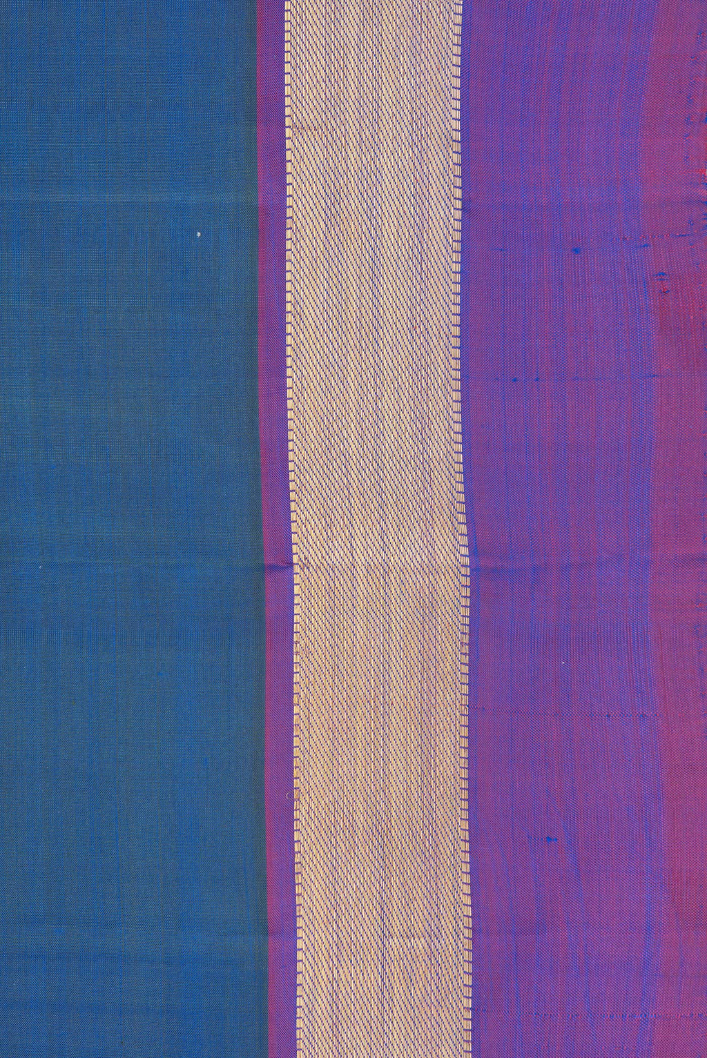 Border image of Peacock Blue Dual Tone Kanjivaram Silk Saree with Zari Butta on the body and Zari Border. 