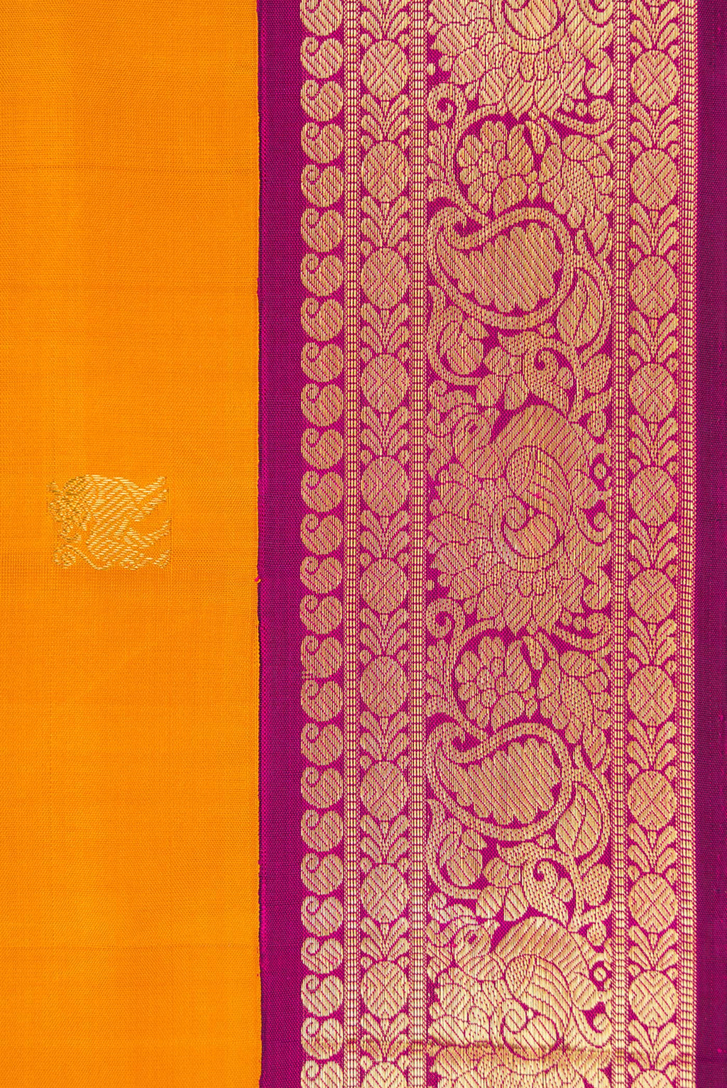 Border image of Mustard Dual Tone Kanjivaram Silk Saree with Zari Butta on the body and Zari Border. 