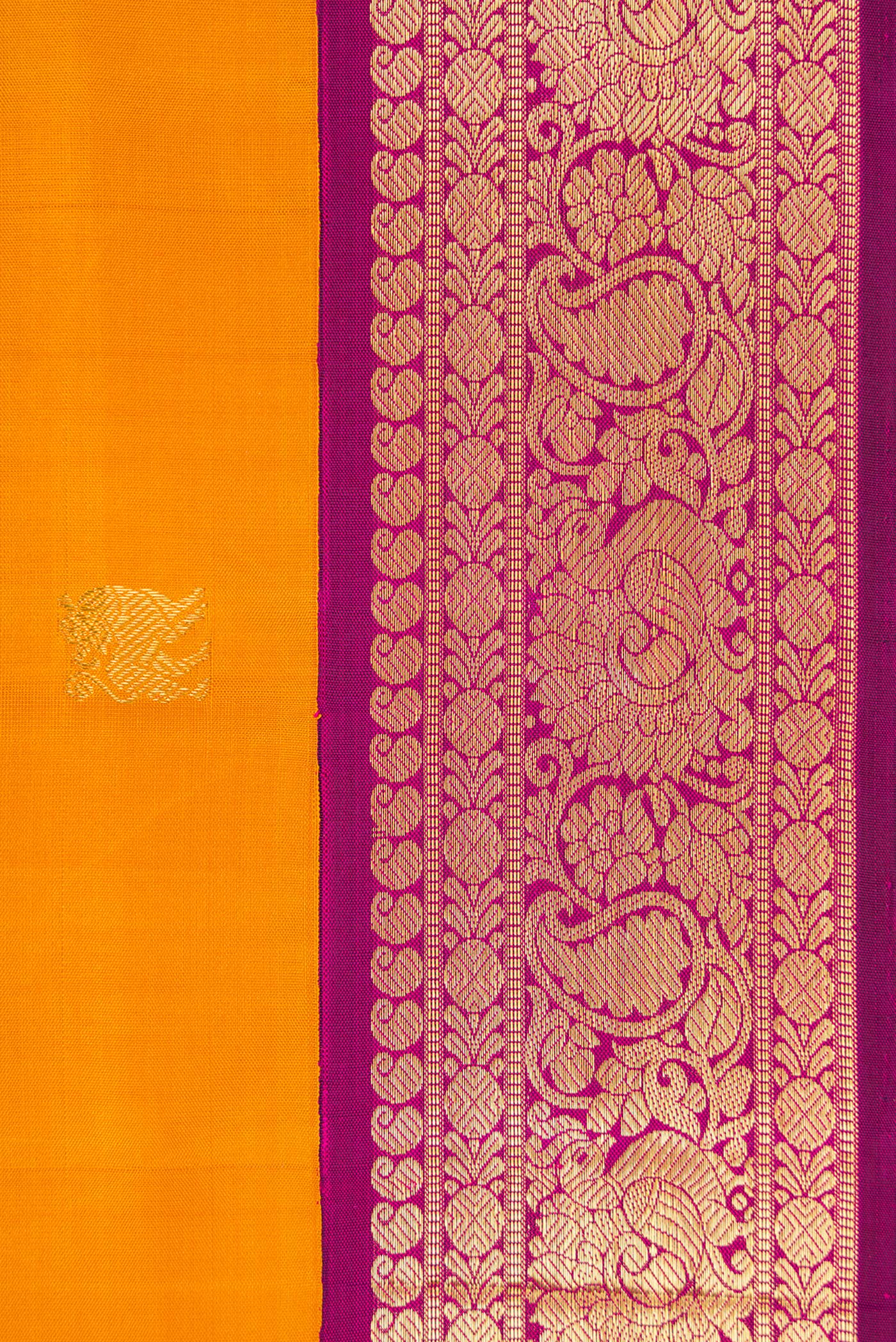 Border image of Mustard Dual Tone Kanjivaram Silk Saree with Zari Butta on the body and Zari Border. 