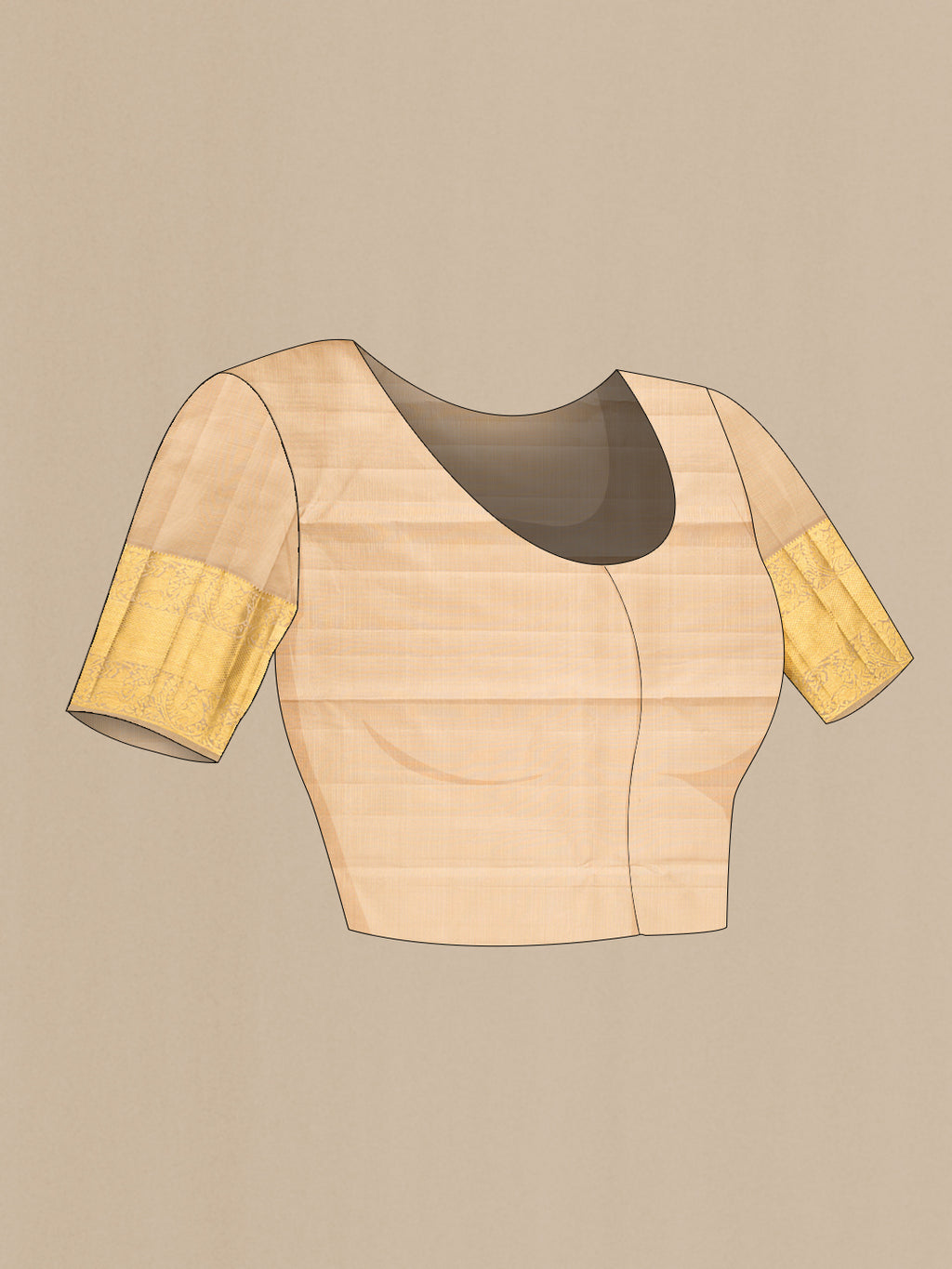 Close up image of the blouse of Yellow Dual Tone Kanchipuram Silk Saree with Zari Butta on the body and Zari Border. 